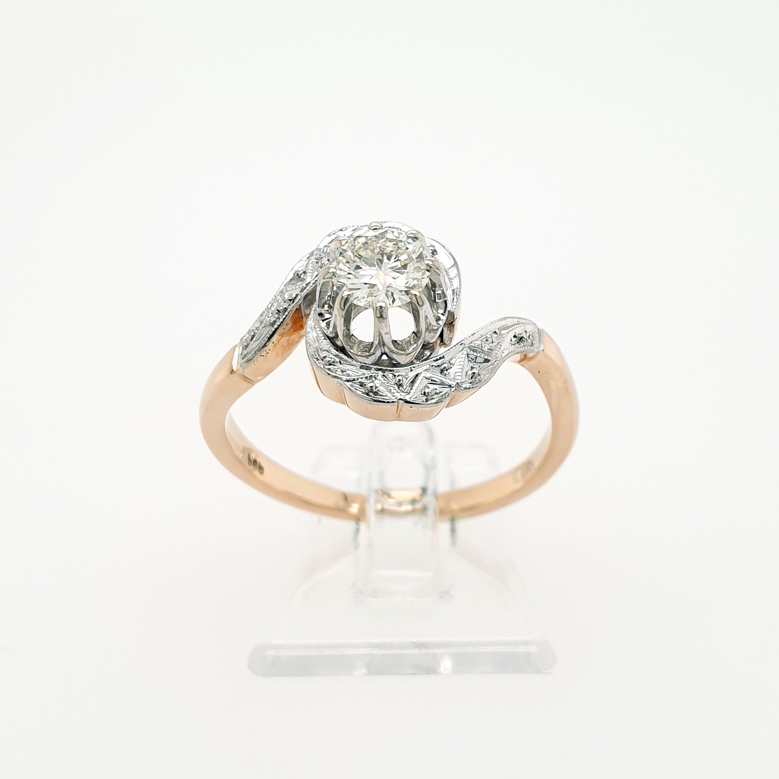 Brillant Solitär Ring 585 Rotgold Weißgold 14 kt Gr.57