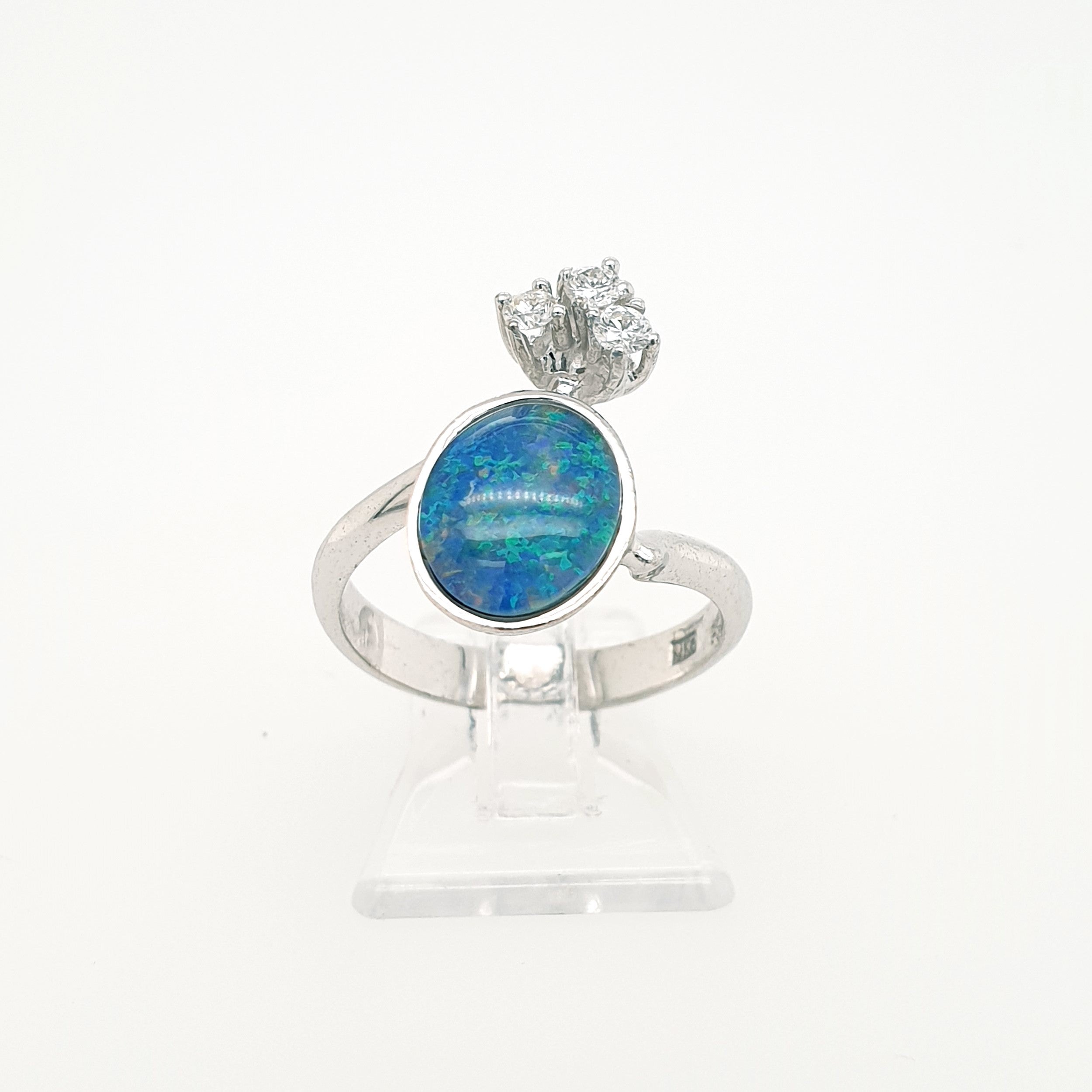 Brillant Opal Ring 585 Weißgold 14kt Gr. 54