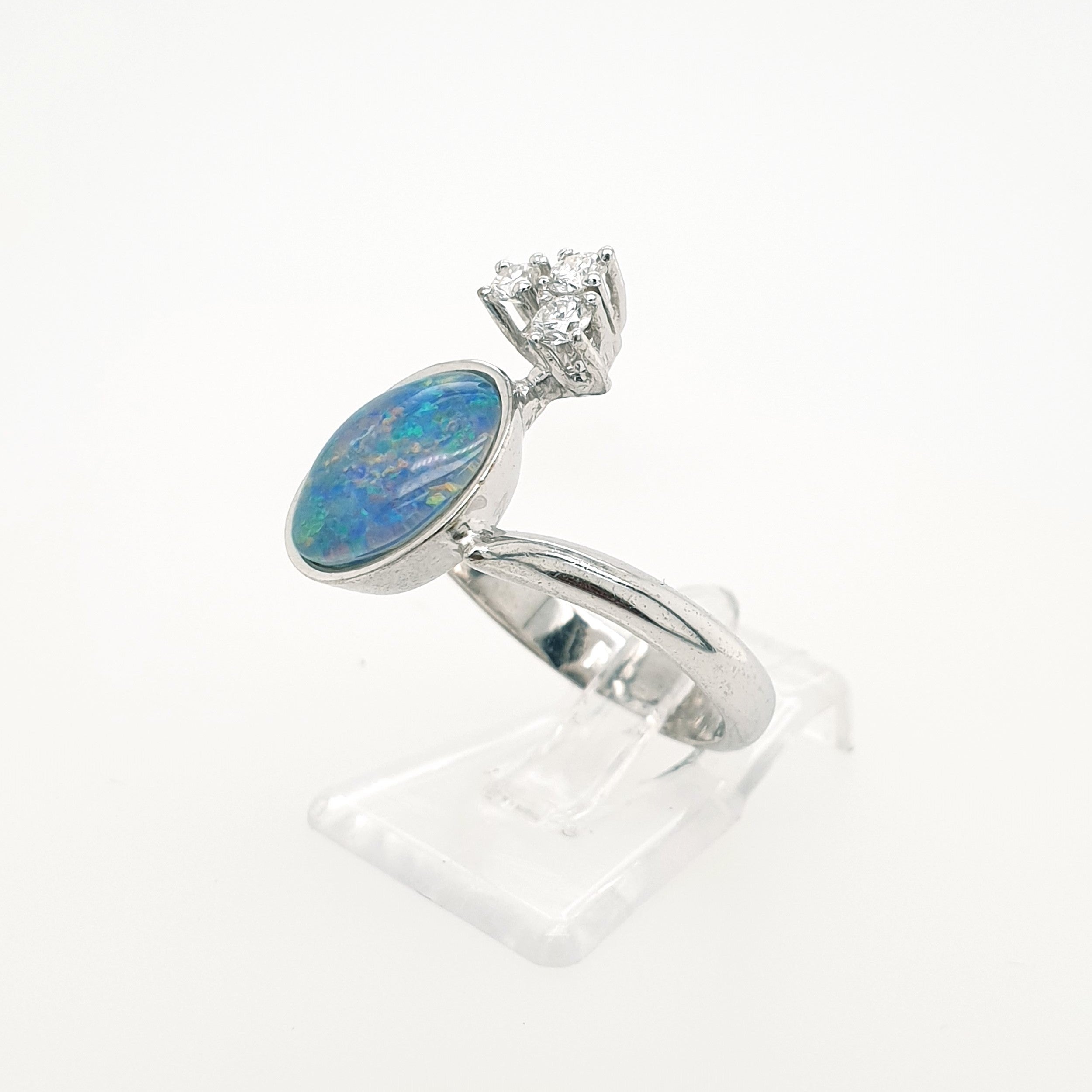 Brillant Opal Ring 585 Weißgold 14kt Gr. 54
