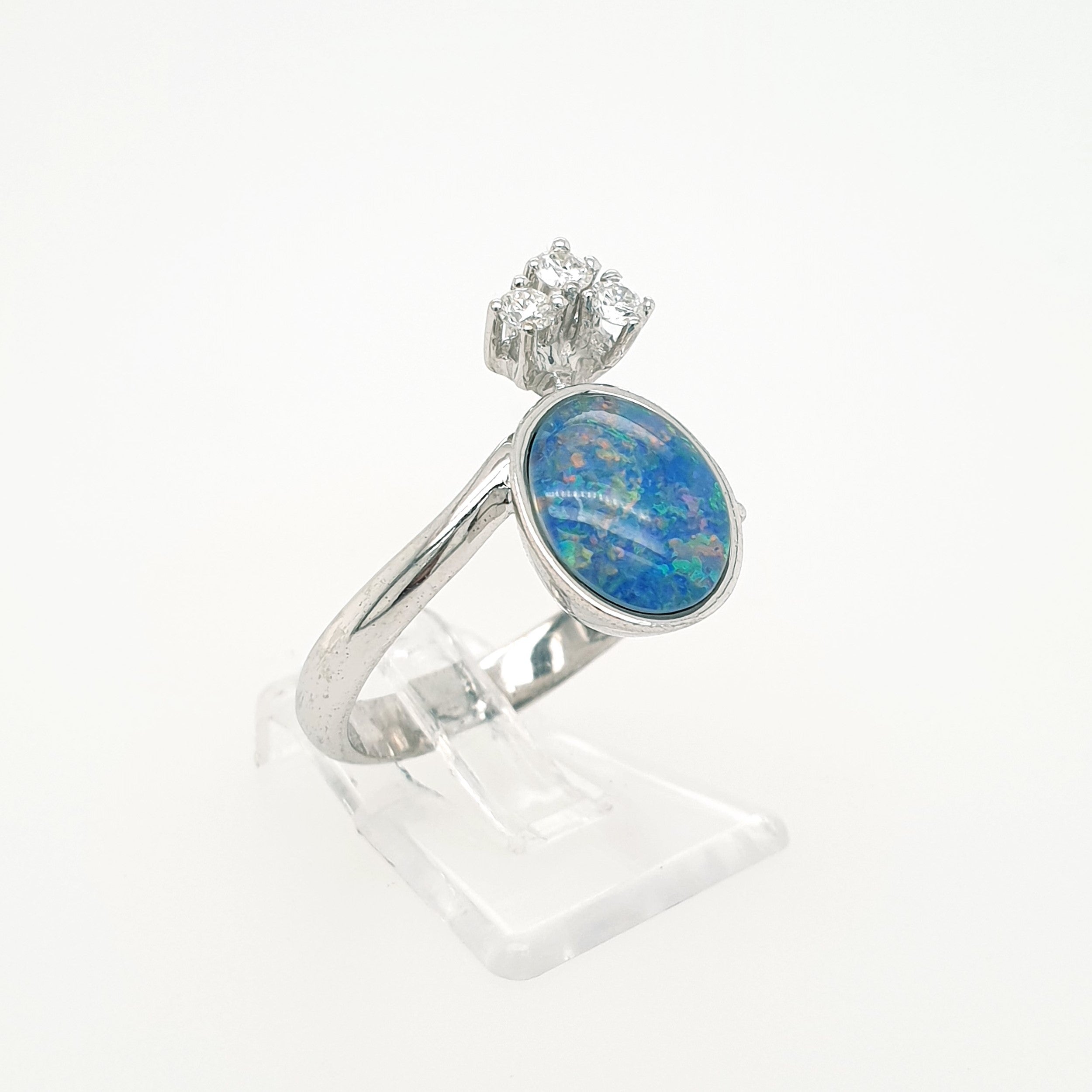 Brillant Opal Ring 585 Weißgold 14kt Gr. 54