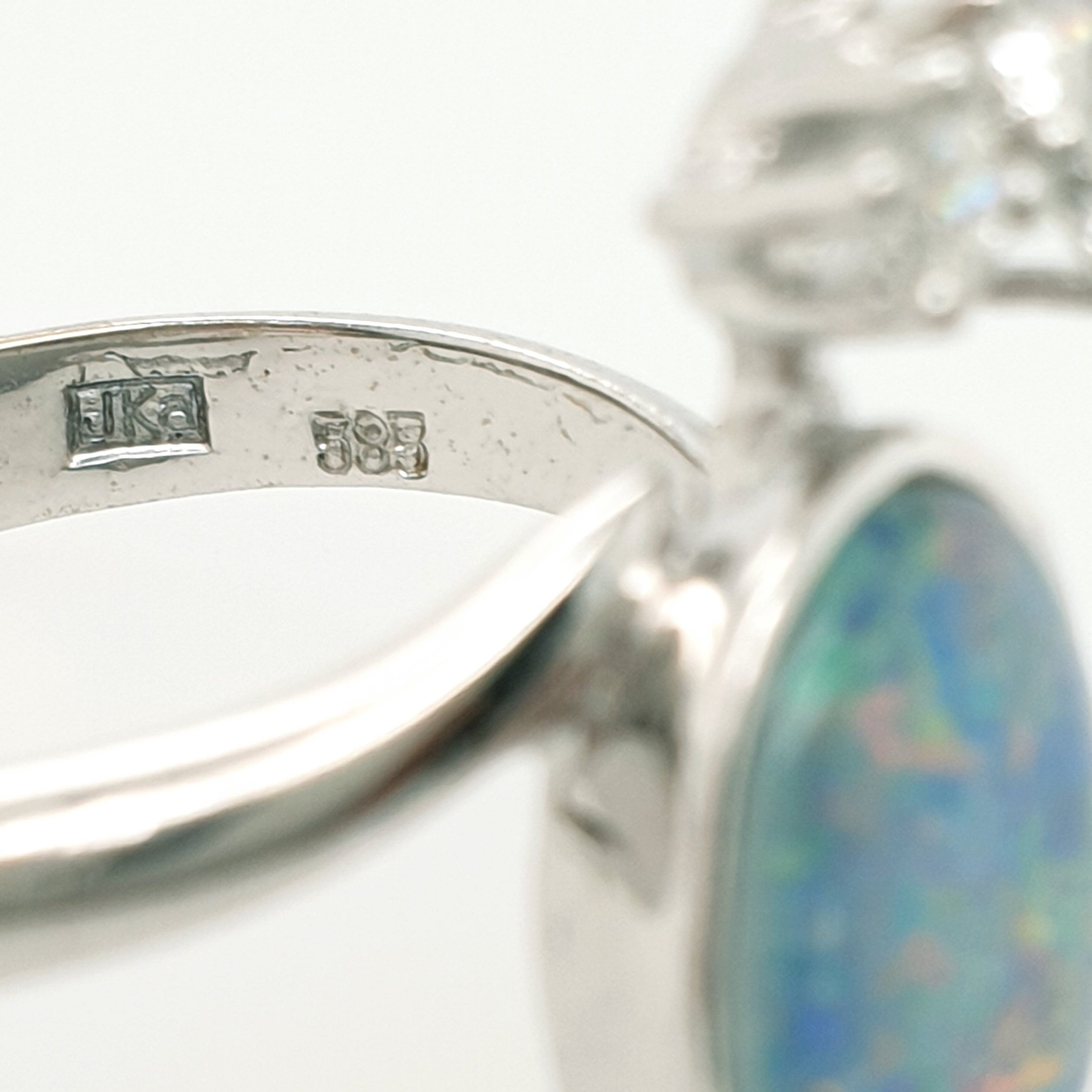 Brillant Opal Ring 585 Weißgold 14kt Gr. 54
