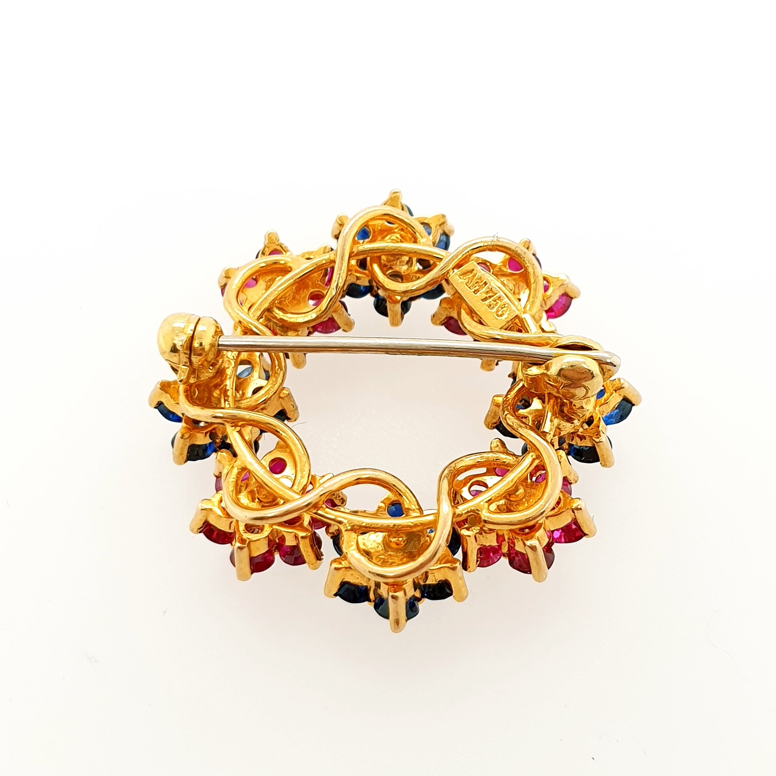 Brillant Saphir Rubin Blumen Brosche 750 Gelbgold 18kt