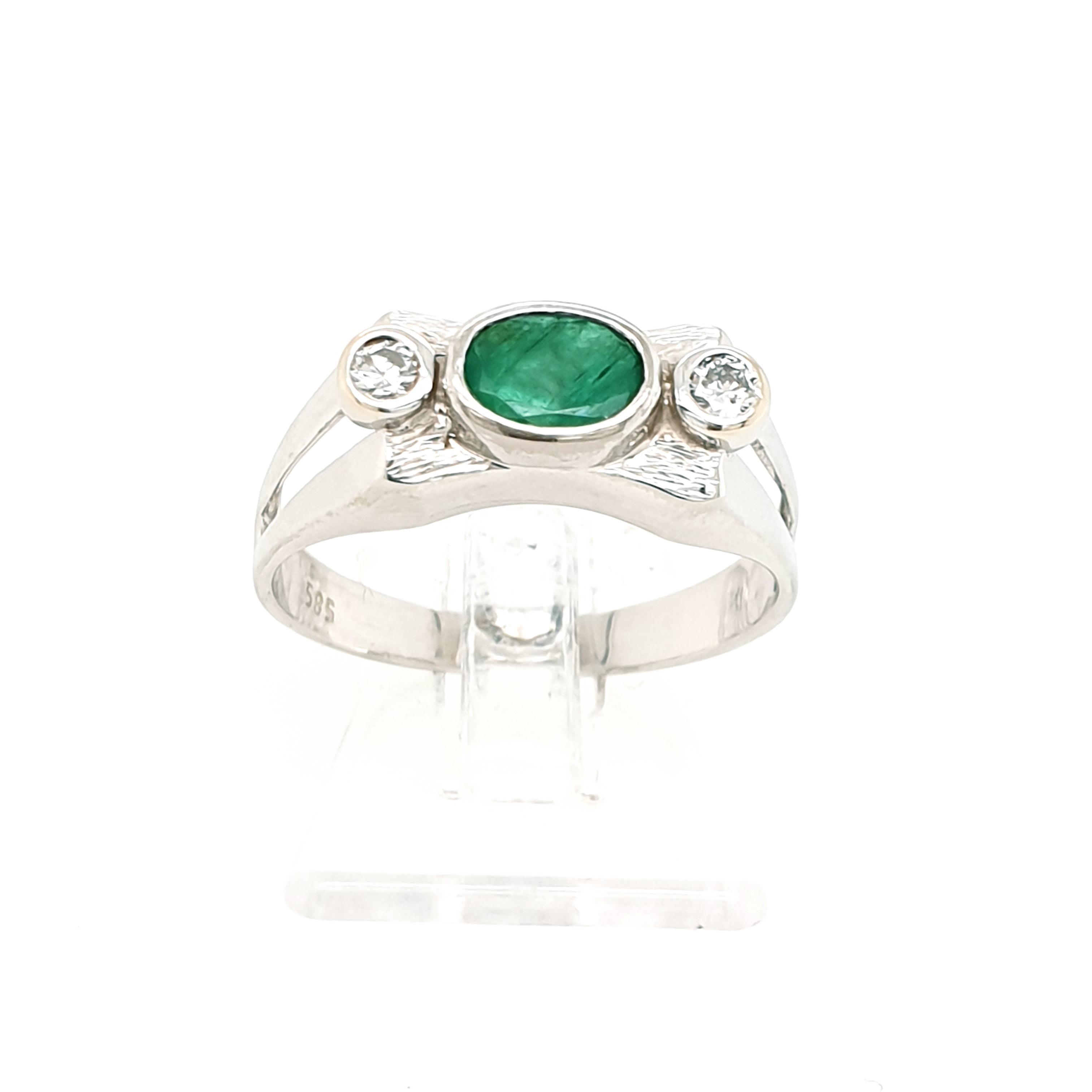 Weißgold Ring mit Smaragd & Brillant 585 14kt Gr.55