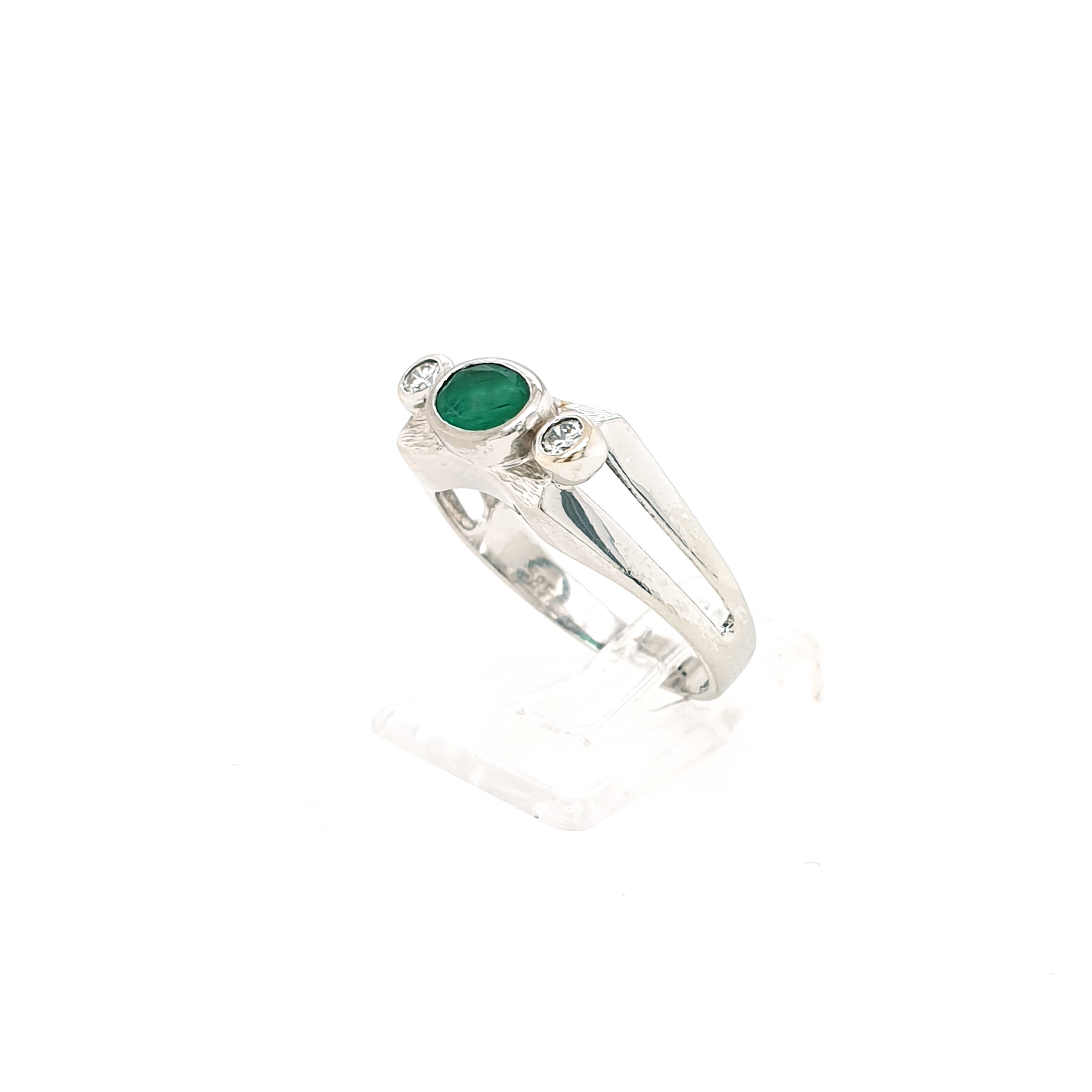 Weißgold Ring mit Smaragd & Brillant 585 14kt Gr.55
