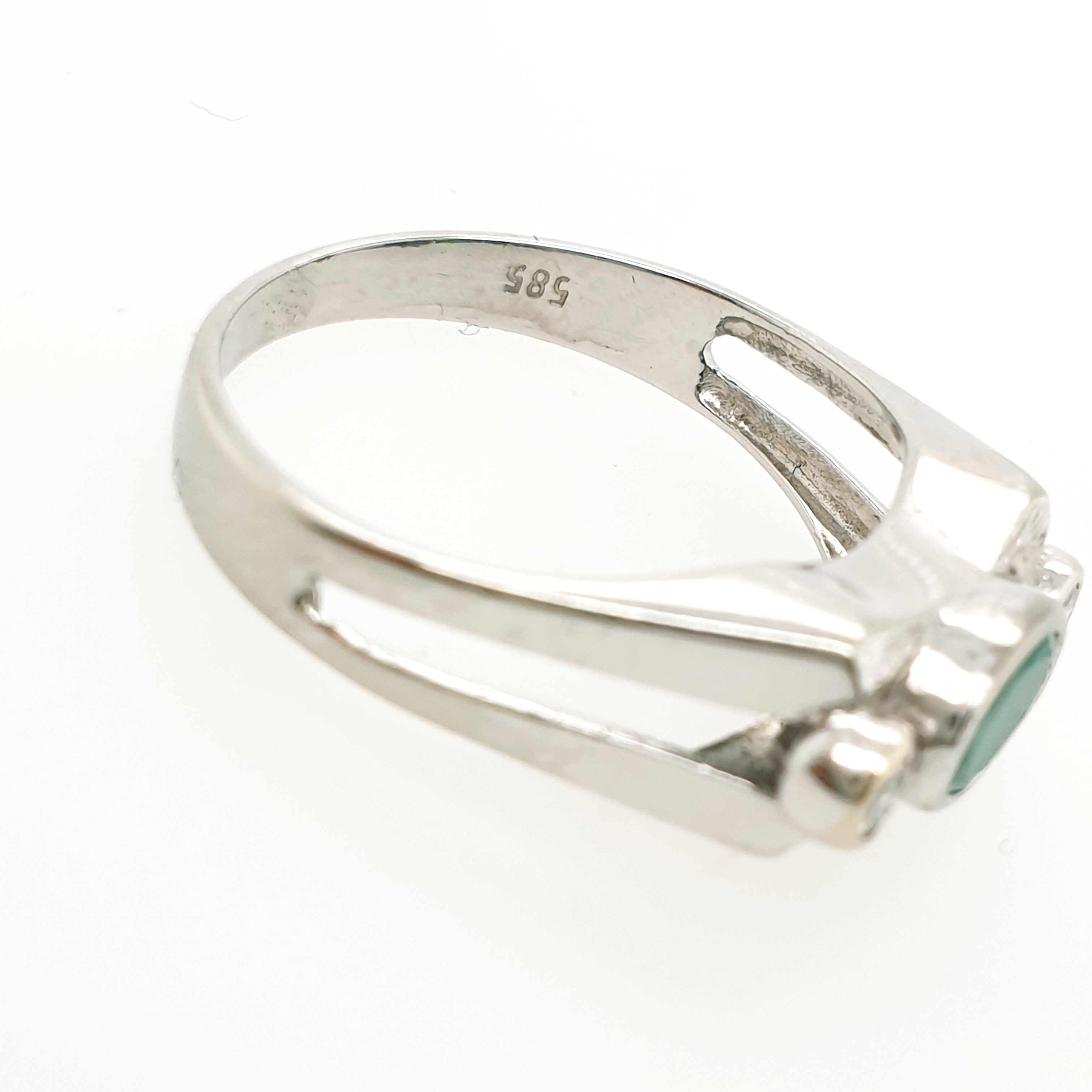 Weißgold Ring mit Smaragd & Brillant 585 14kt Gr.55