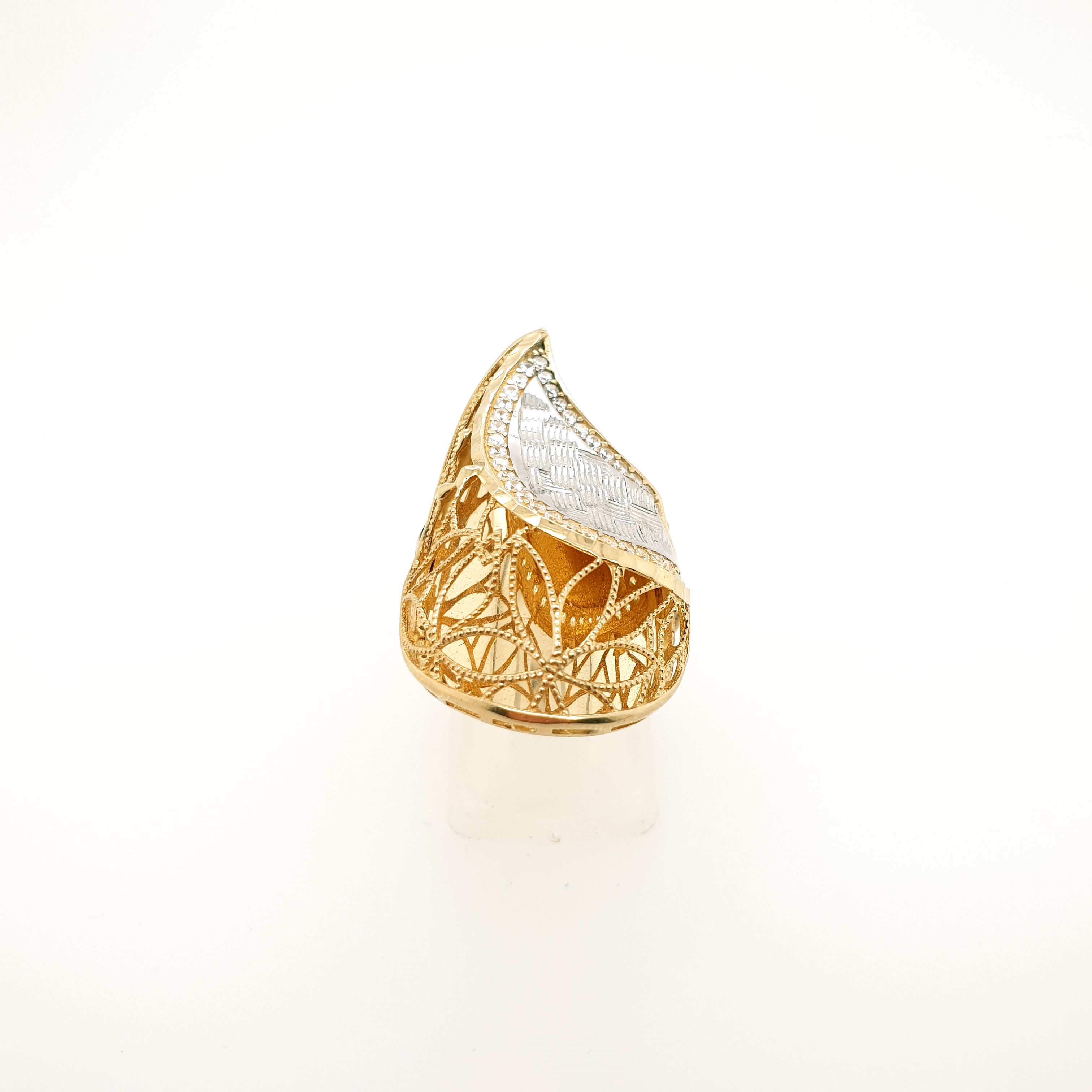 Ring Gelbgold Weißgold mit Zirkon 585 14kt Gr. 61