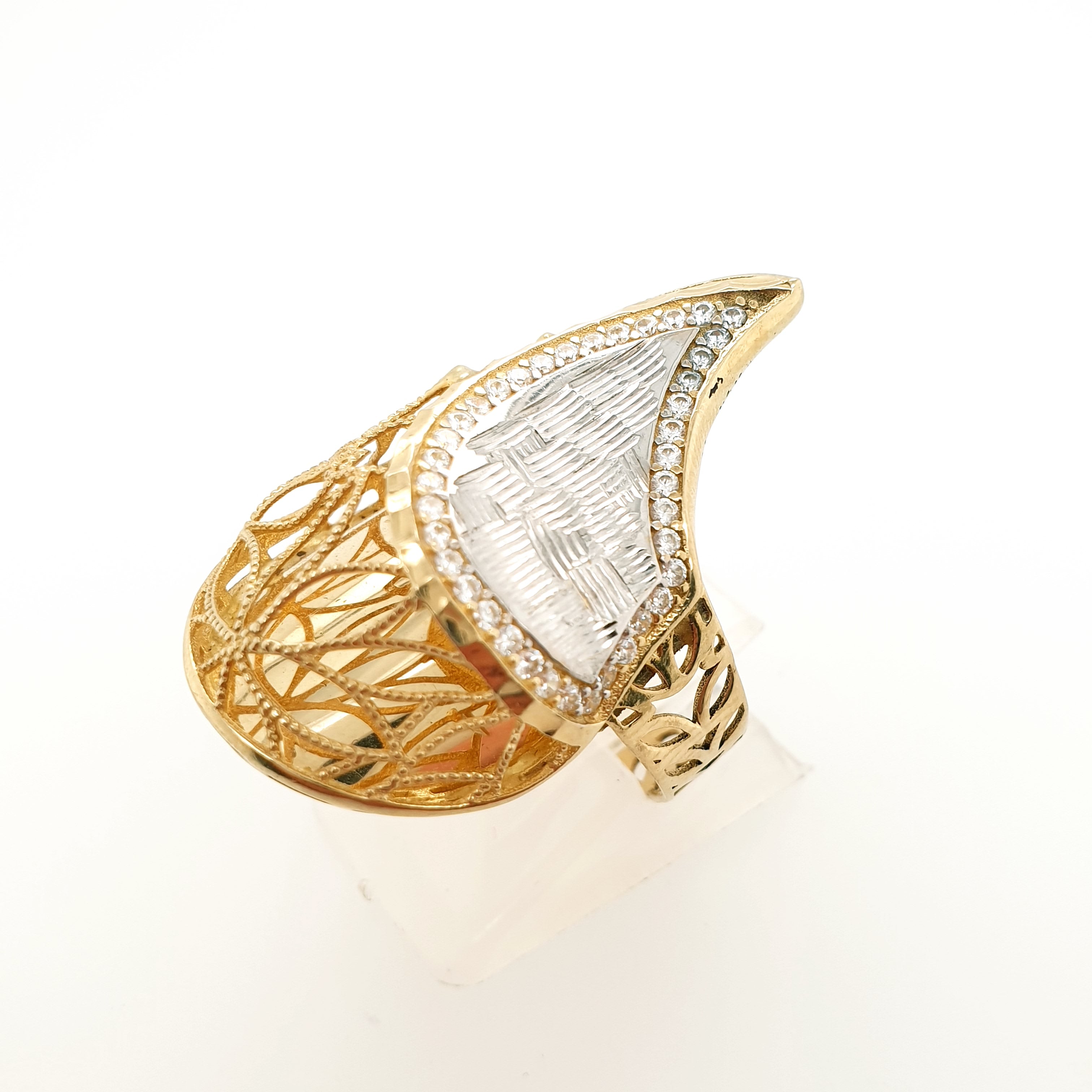 Ring Gelbgold Weißgold mit Zirkon 585 14kt Gr. 61