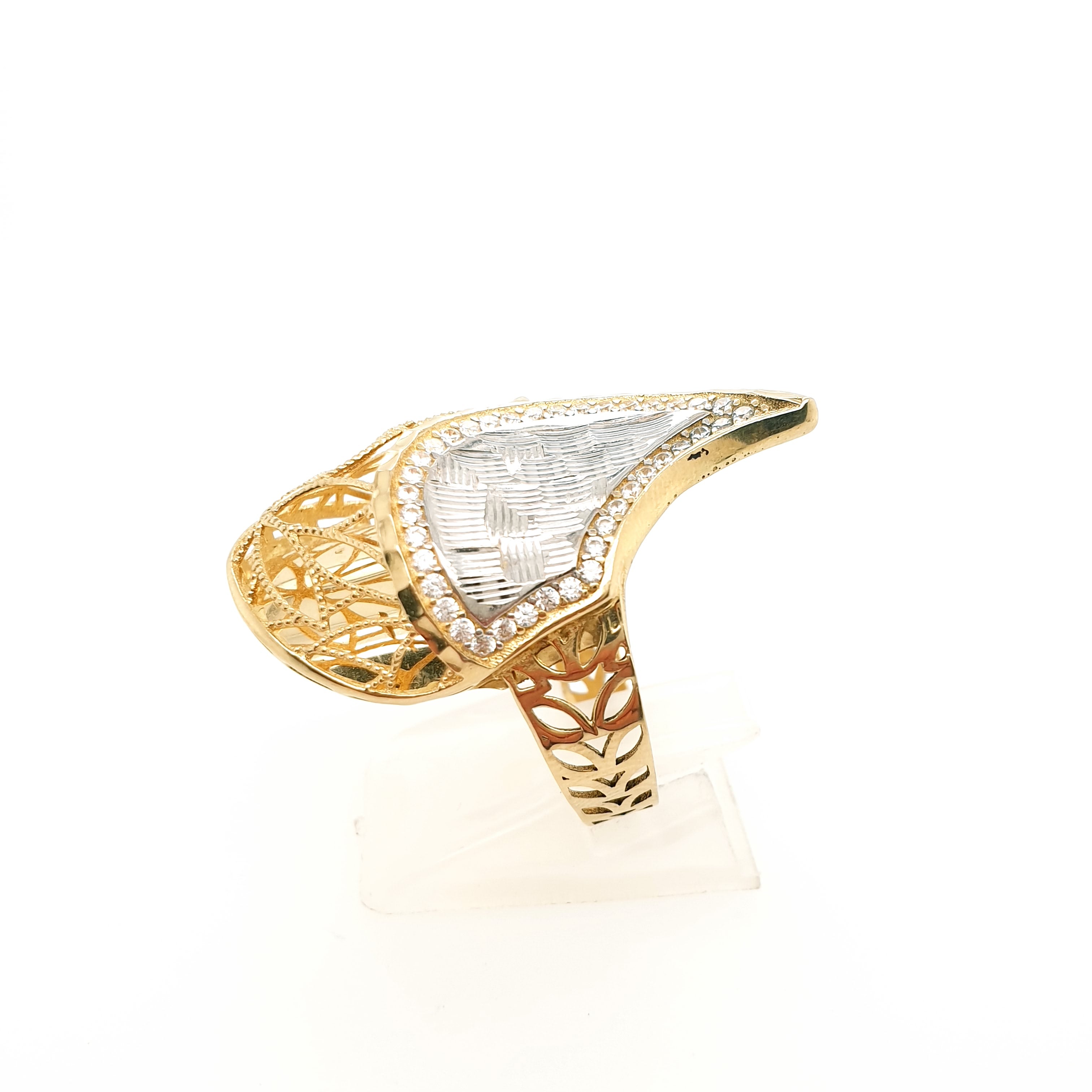 Ring Gelbgold Weißgold mit Zirkon 585 14kt Gr. 61