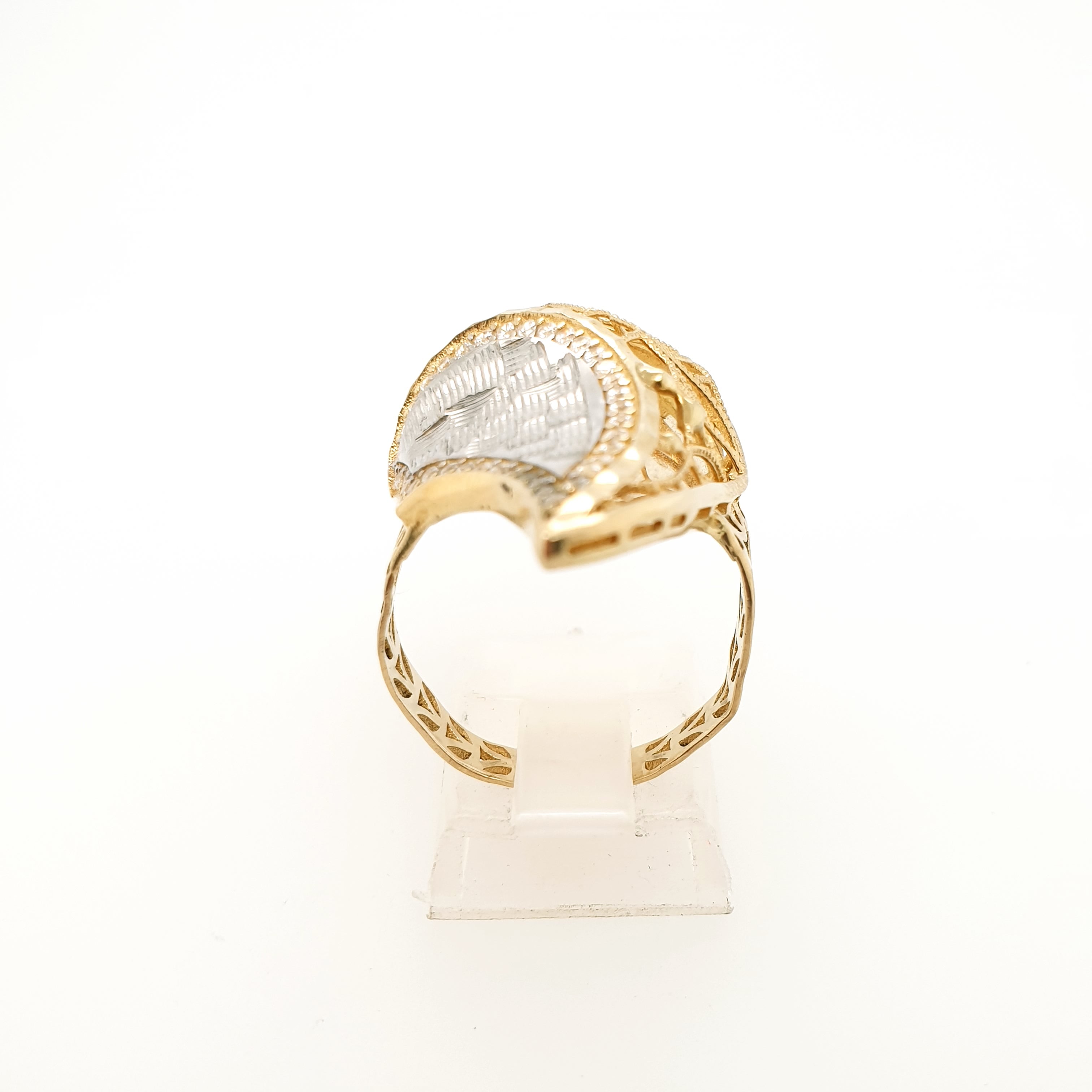 Ring Gelbgold Weißgold mit Zirkon 585 14kt Gr. 61