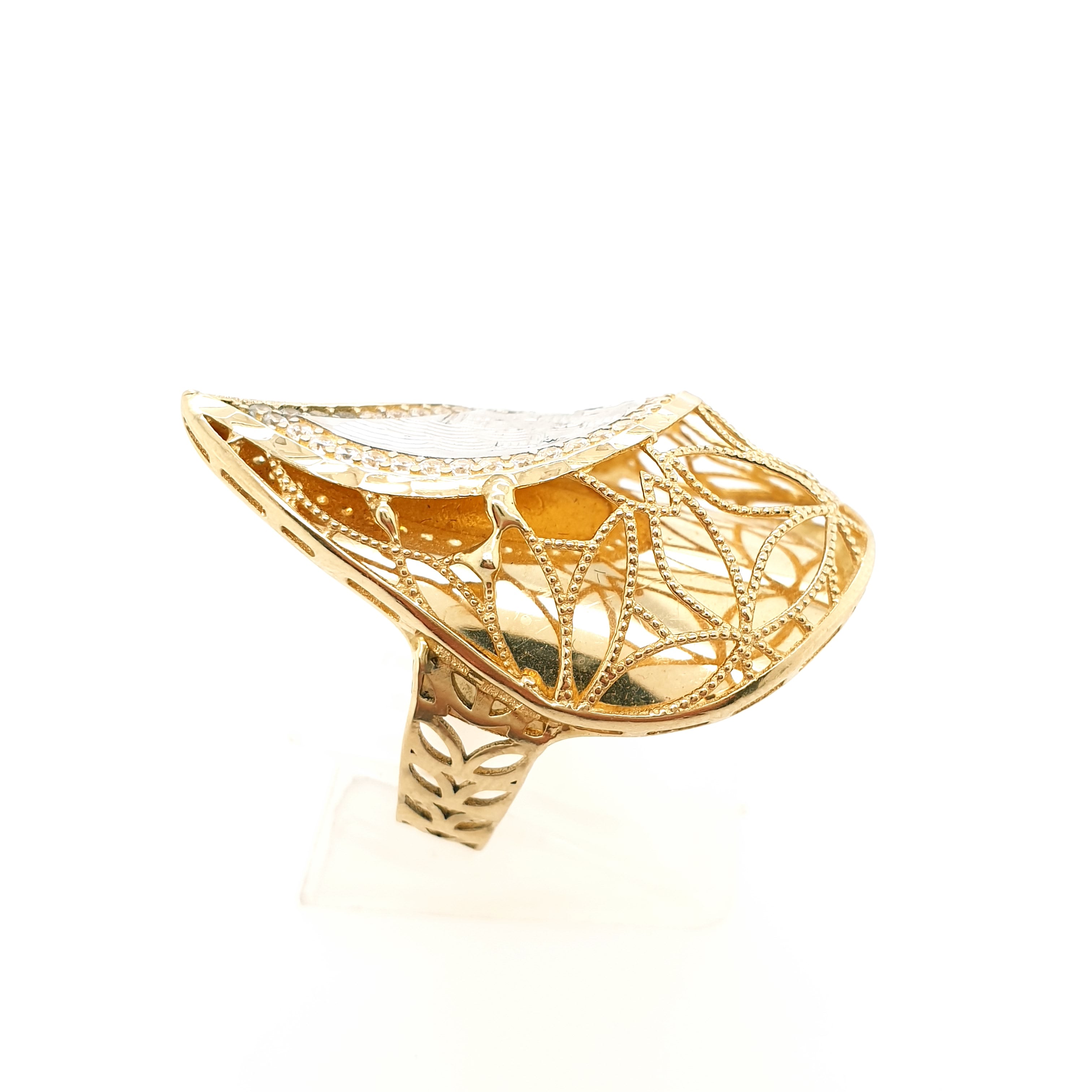Ring Gelbgold Weißgold mit Zirkon 585 14kt Gr. 61