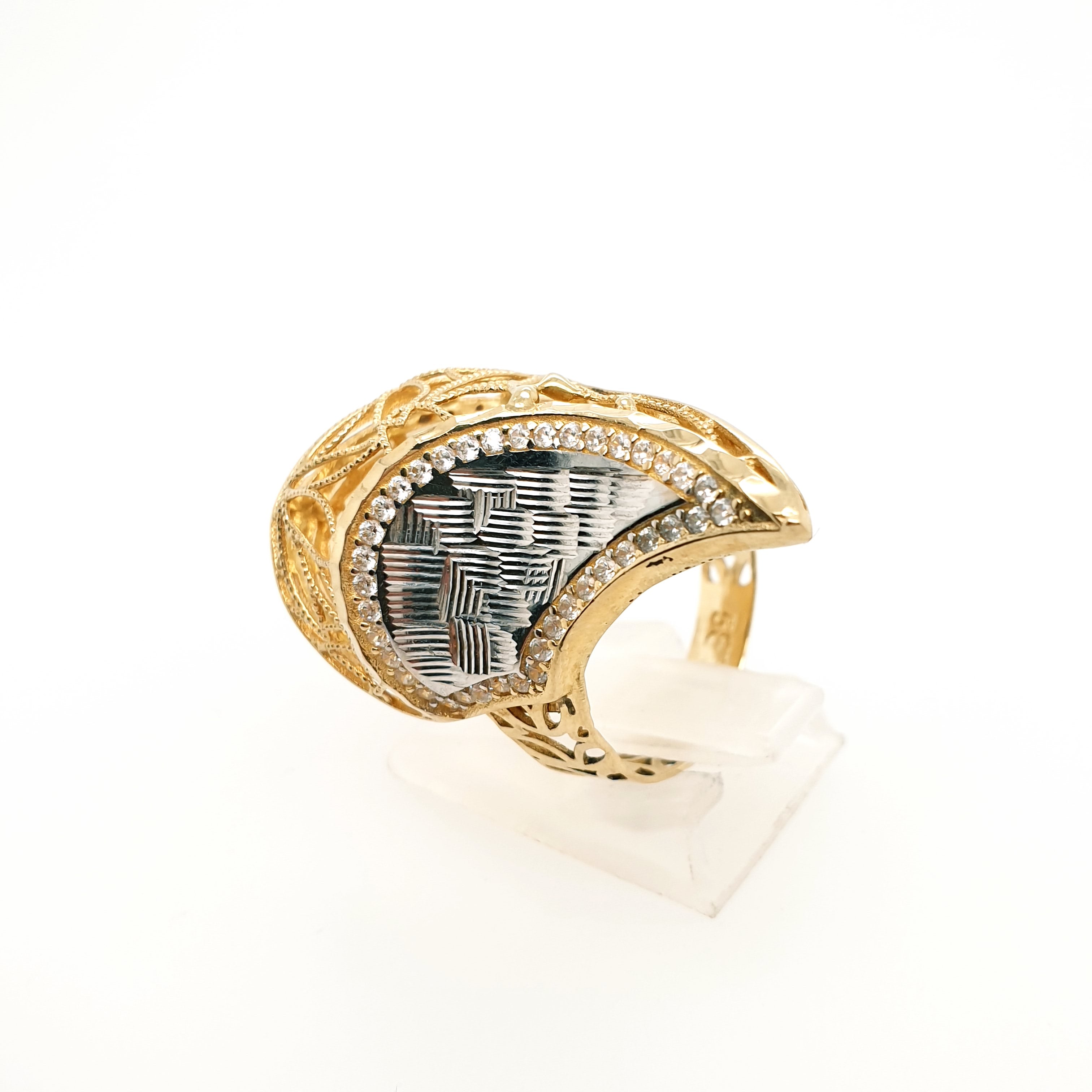 Ring Gelbgold Weißgold mit Zirkon 585 14kt Gr. 61