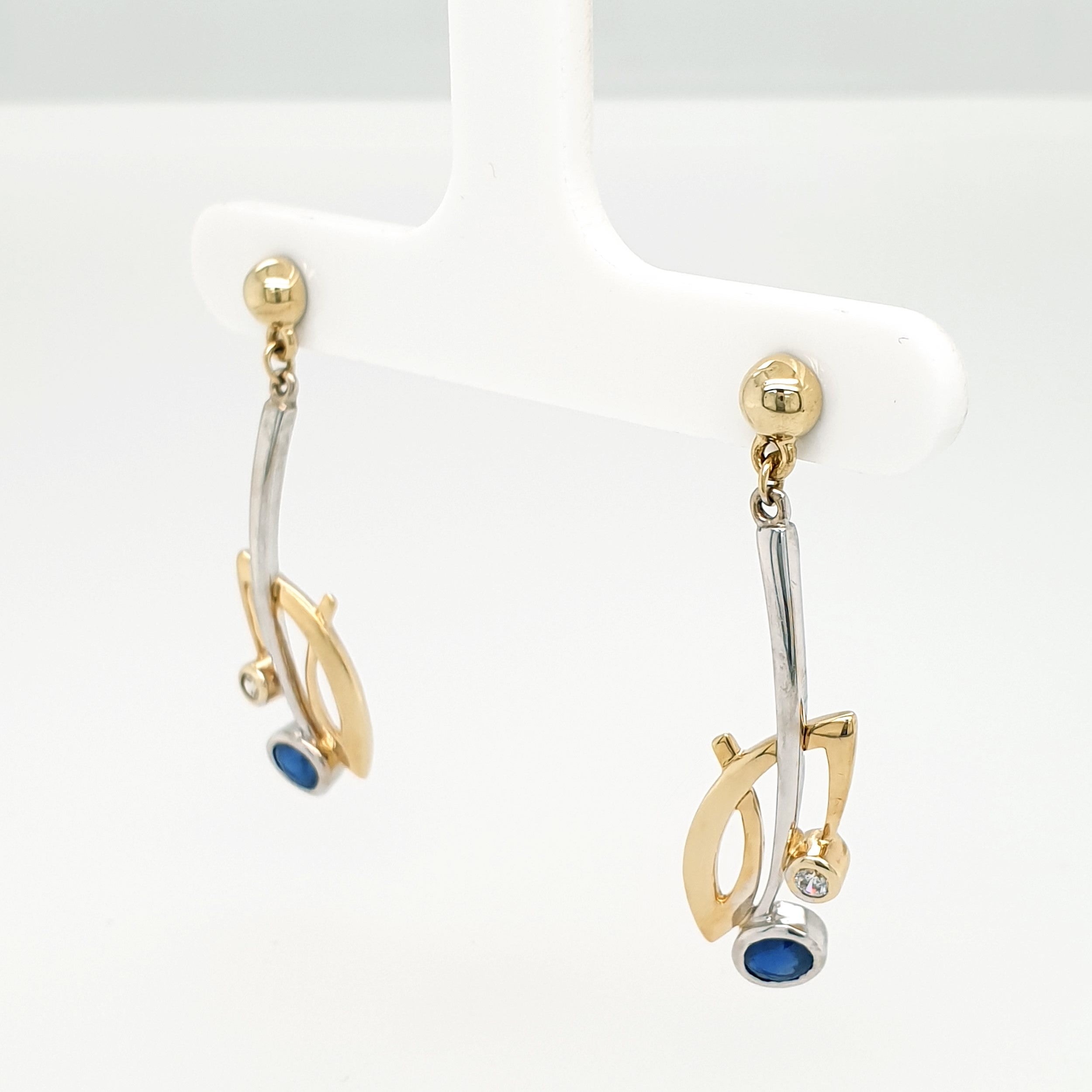 Brillant Saphir Ohrringe 585 Gelbgold Weißgold 14kt Ohrstecker