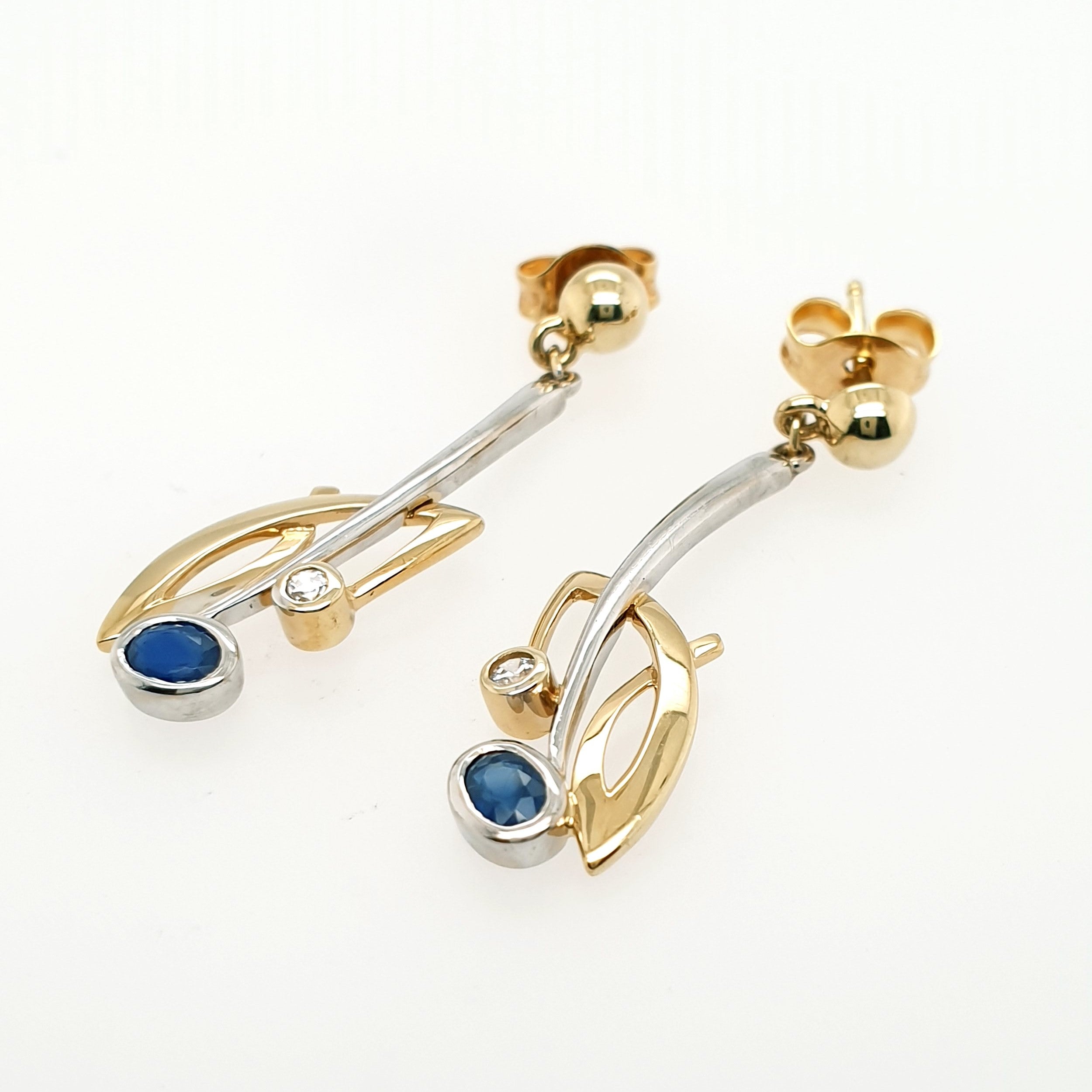 Brillant Saphir Ohrringe 585 Gelbgold Weißgold 14kt Ohrstecker