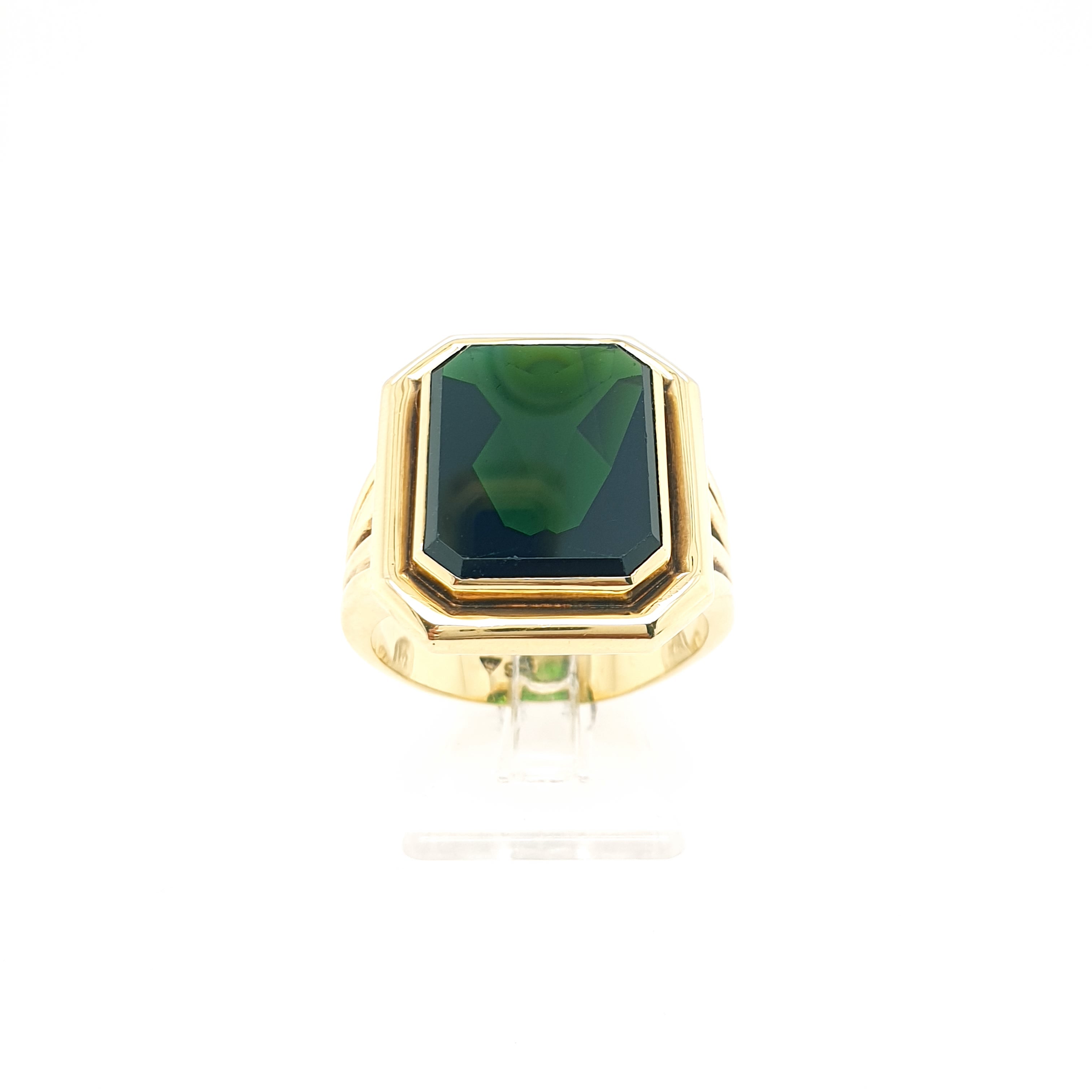 Goldring Gelbgold mit grünem Farbstein 585 14kt Gr. 62