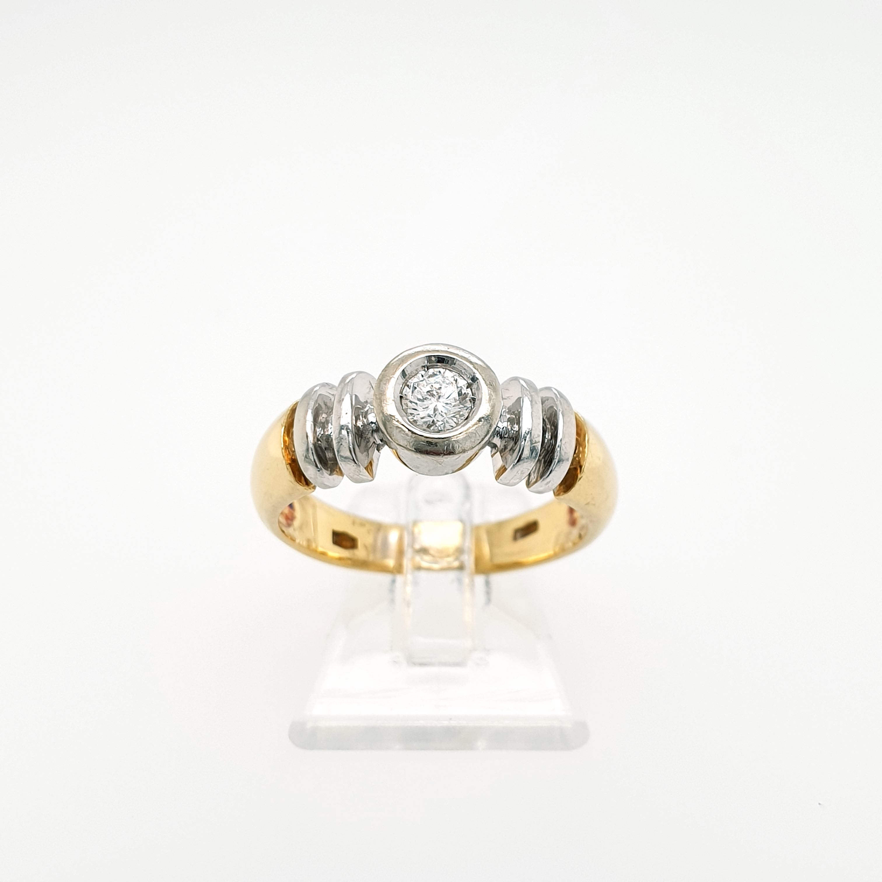 Brillant Solitär Ring 750 Gelbgold Weißgold 18kt Gr.54
