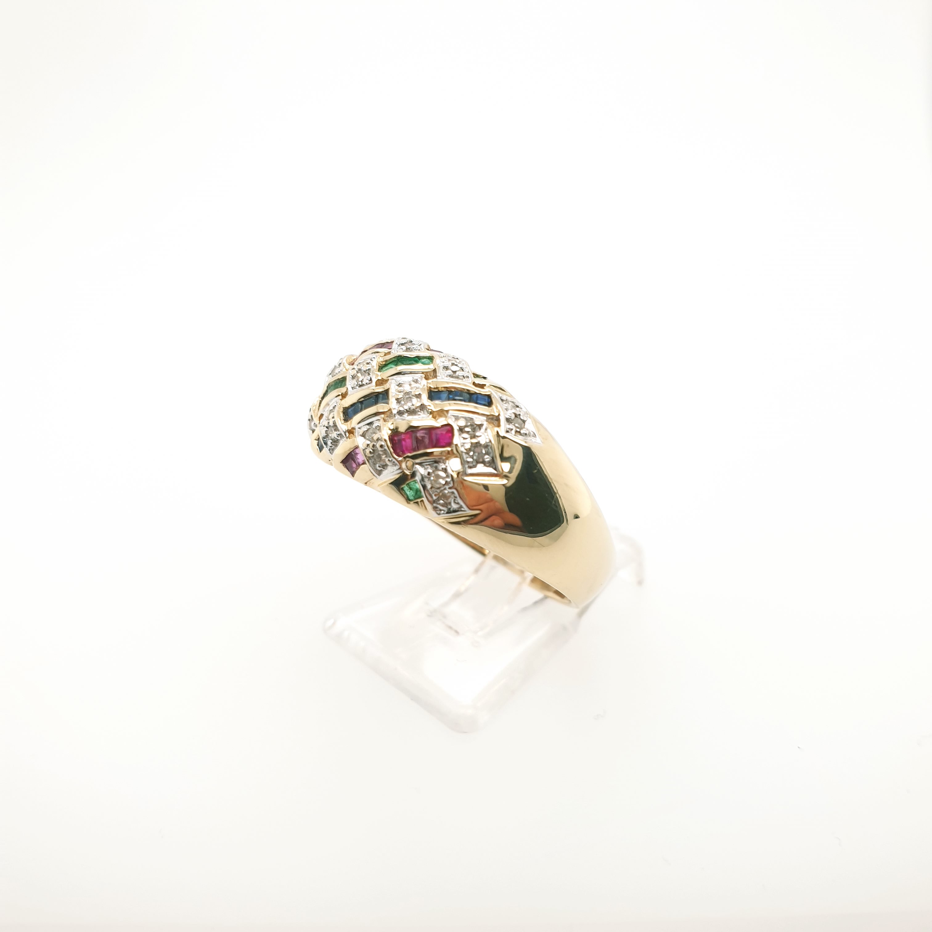 Damenring Gelbgold 585/14kt Diamant Rubin Smaragd Saphir