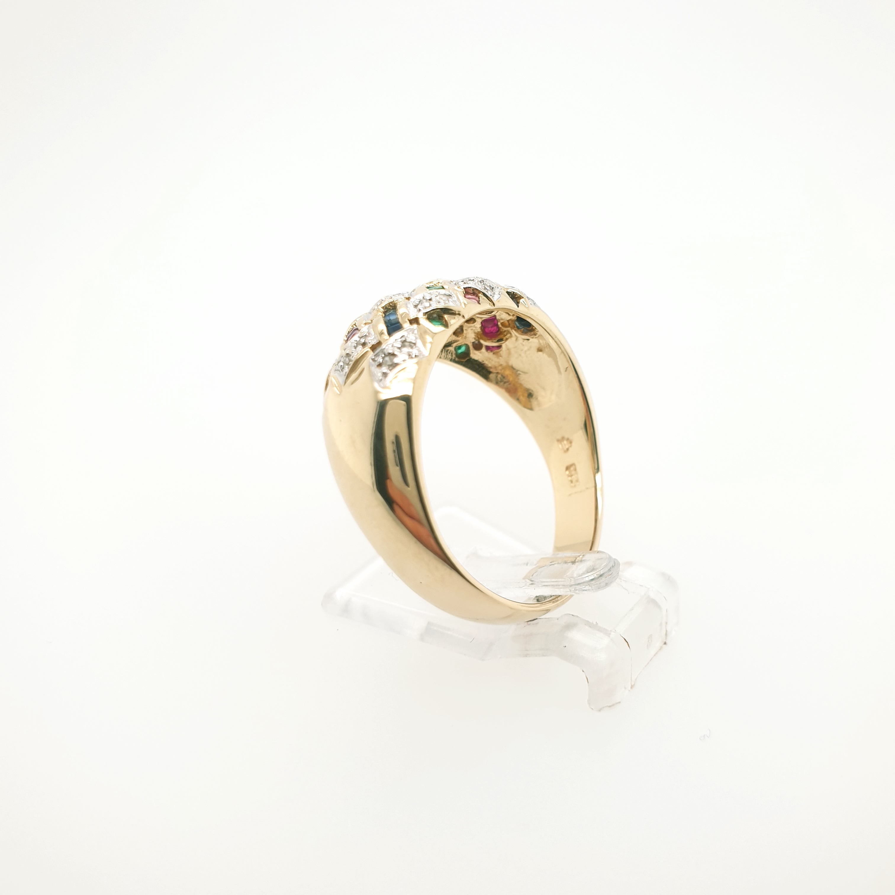 Damenring Gelbgold 585/14kt Diamant Rubin Smaragd Saphir