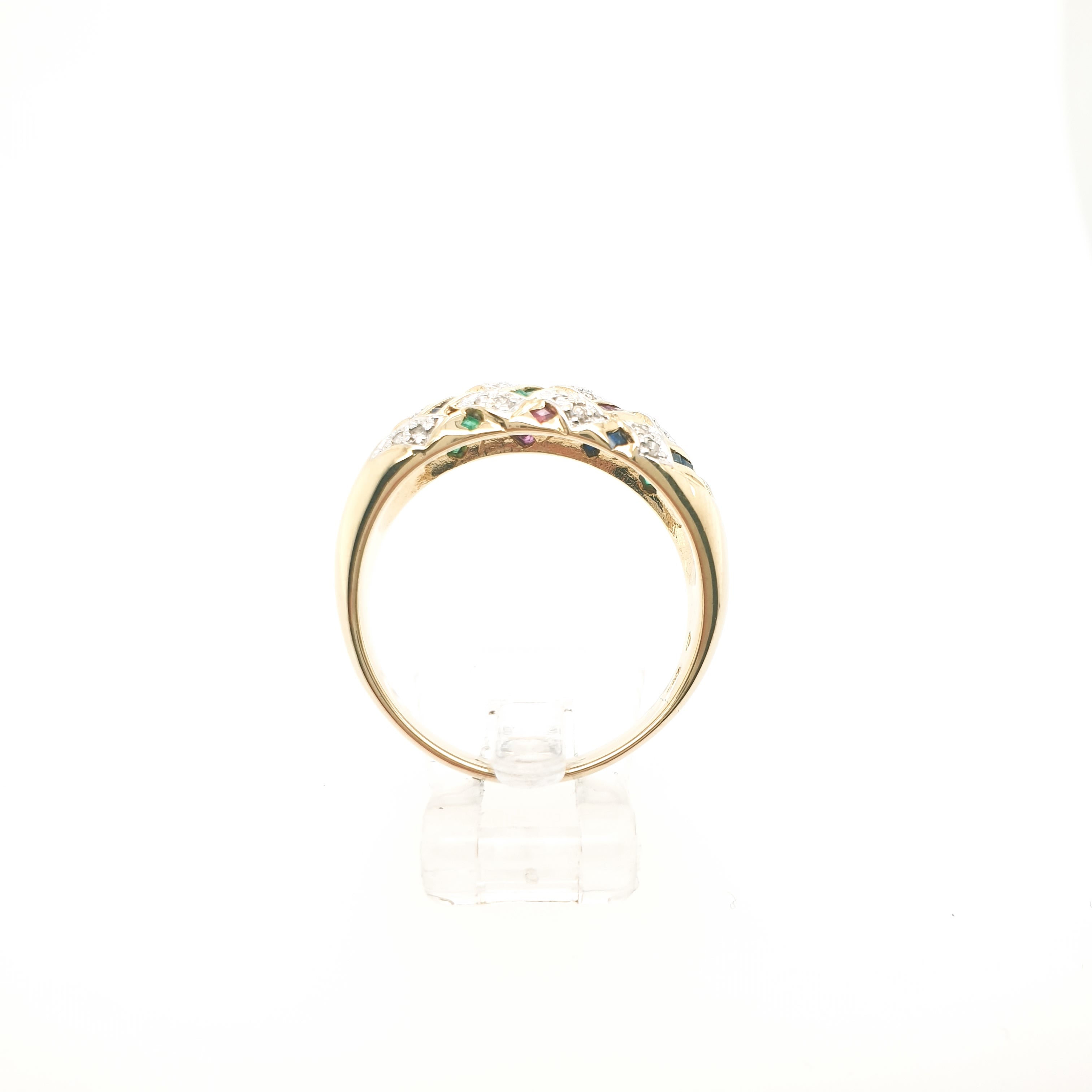 Damenring Gelbgold 585/14kt Diamant Rubin Smaragd Saphir
