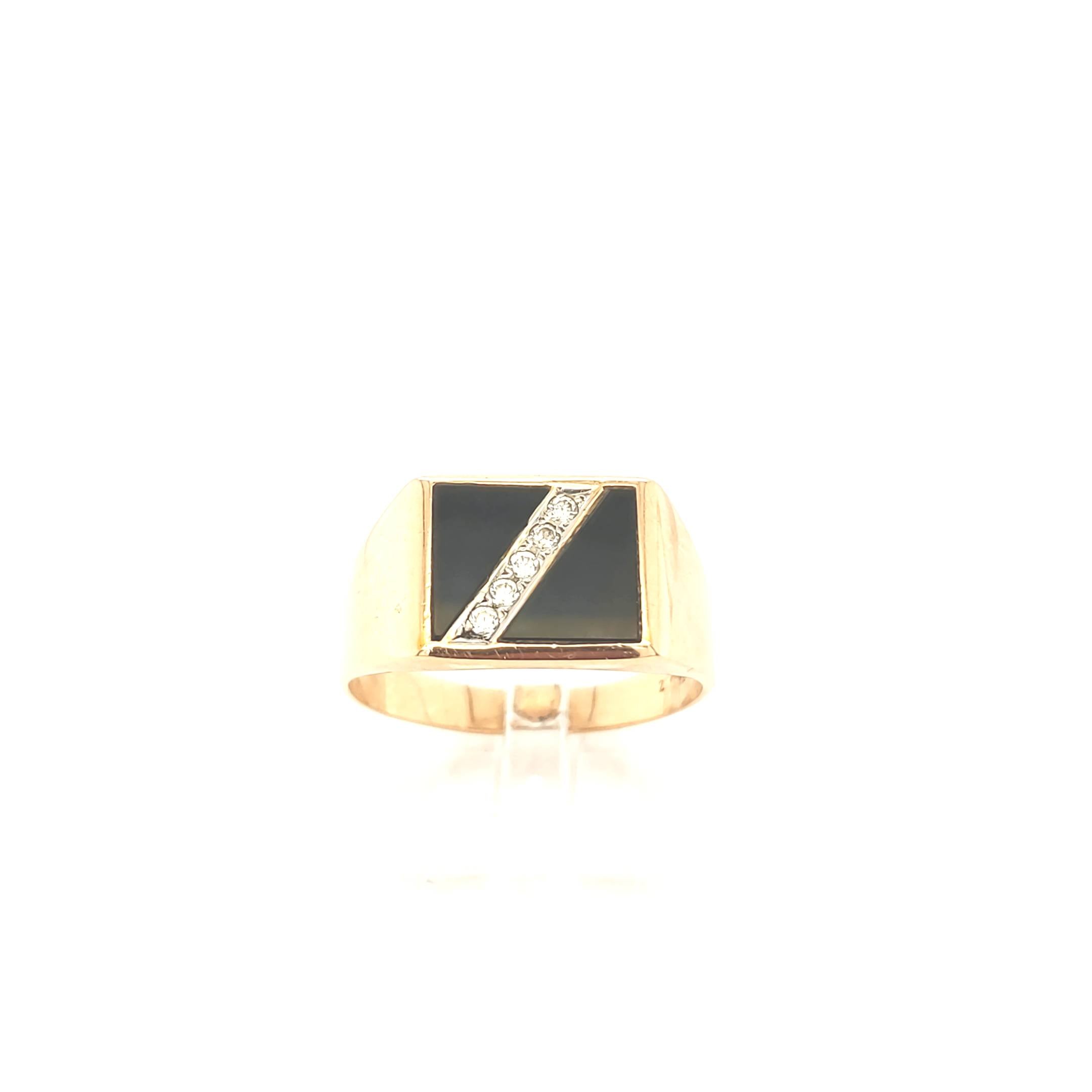 Herrenring Rotgold 585 mit schwarzen Dubletten