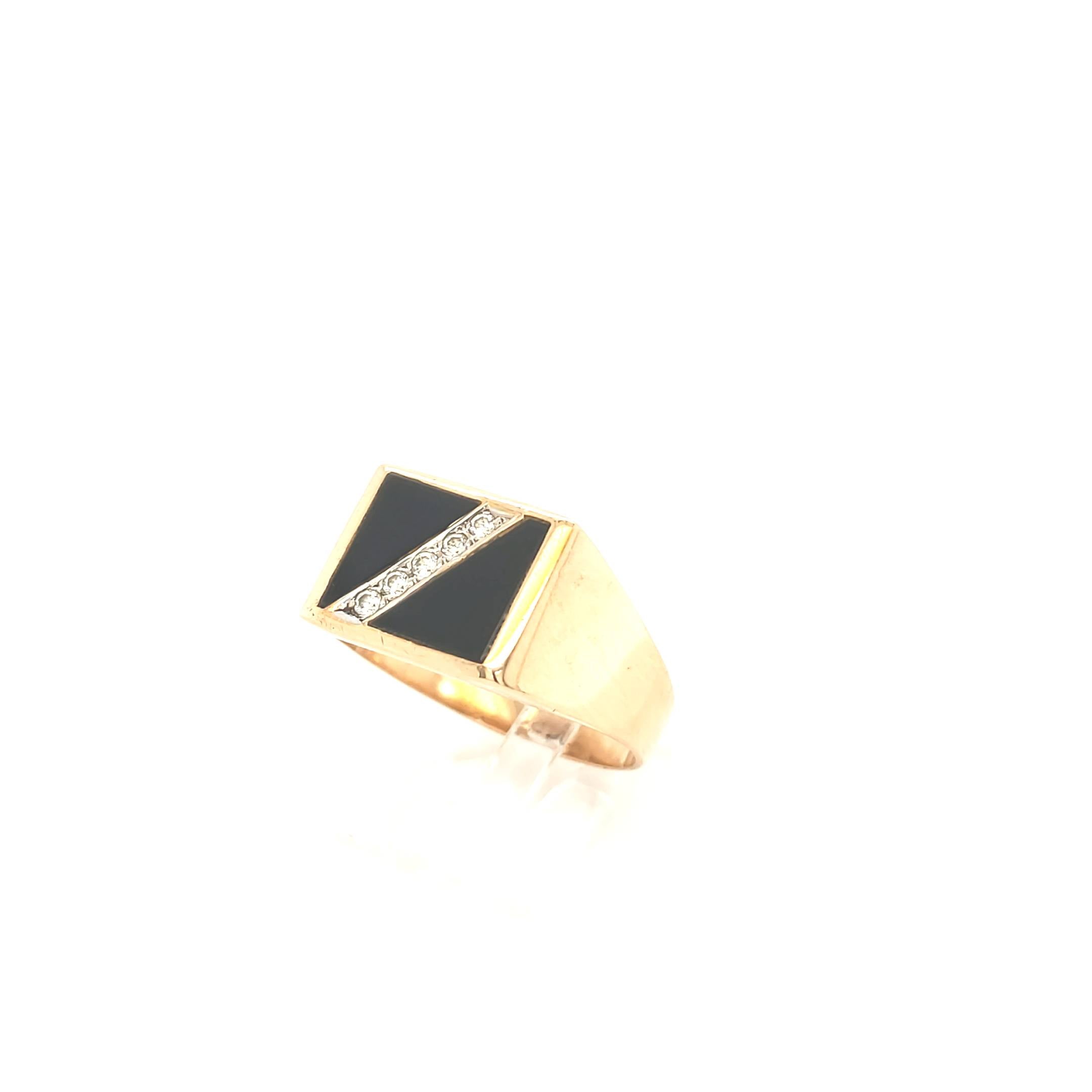 Herrenring Rotgold 585 mit schwarzen Dubletten