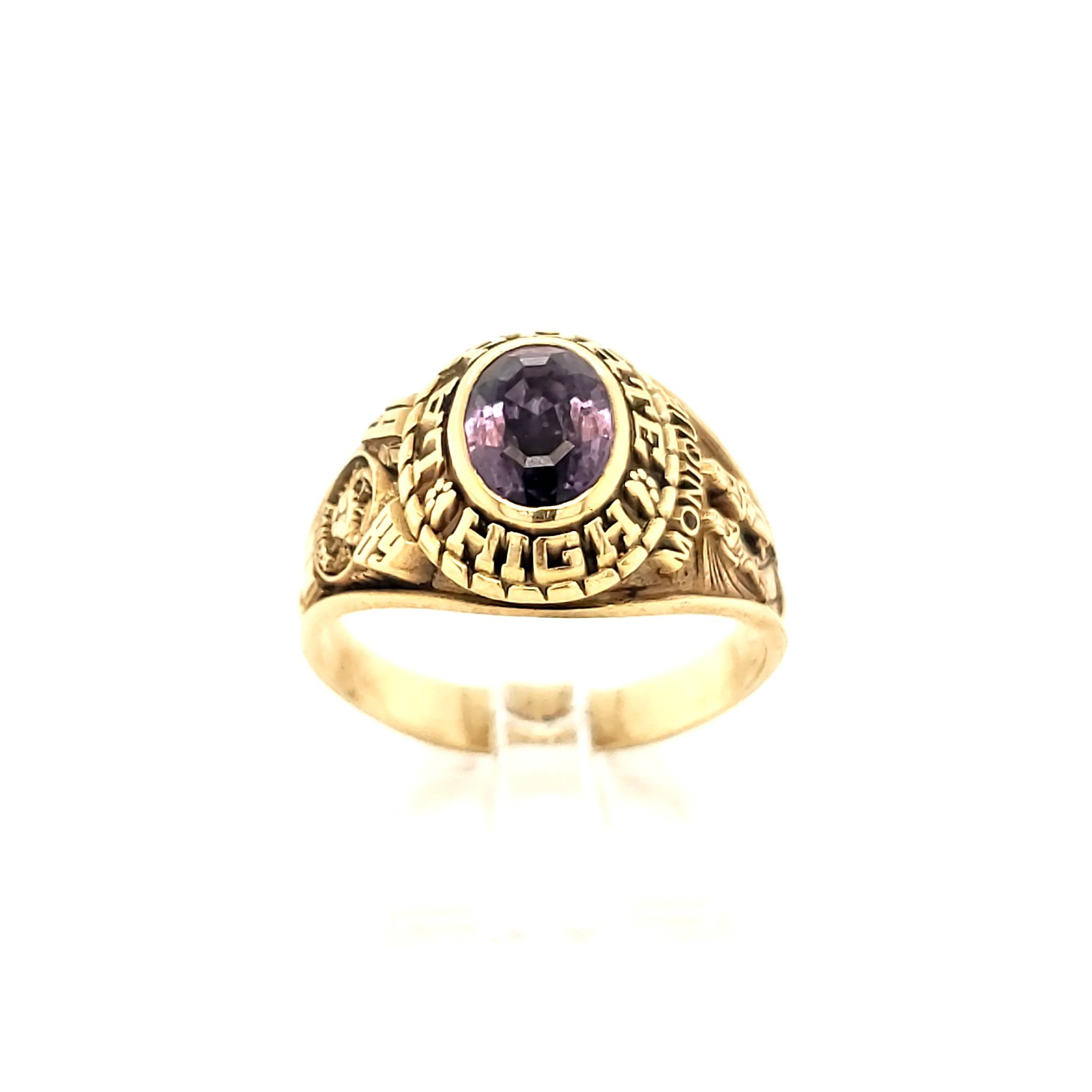Collegering Gelbgold 416 Gr. 58 mit grün/blauem Farbstein