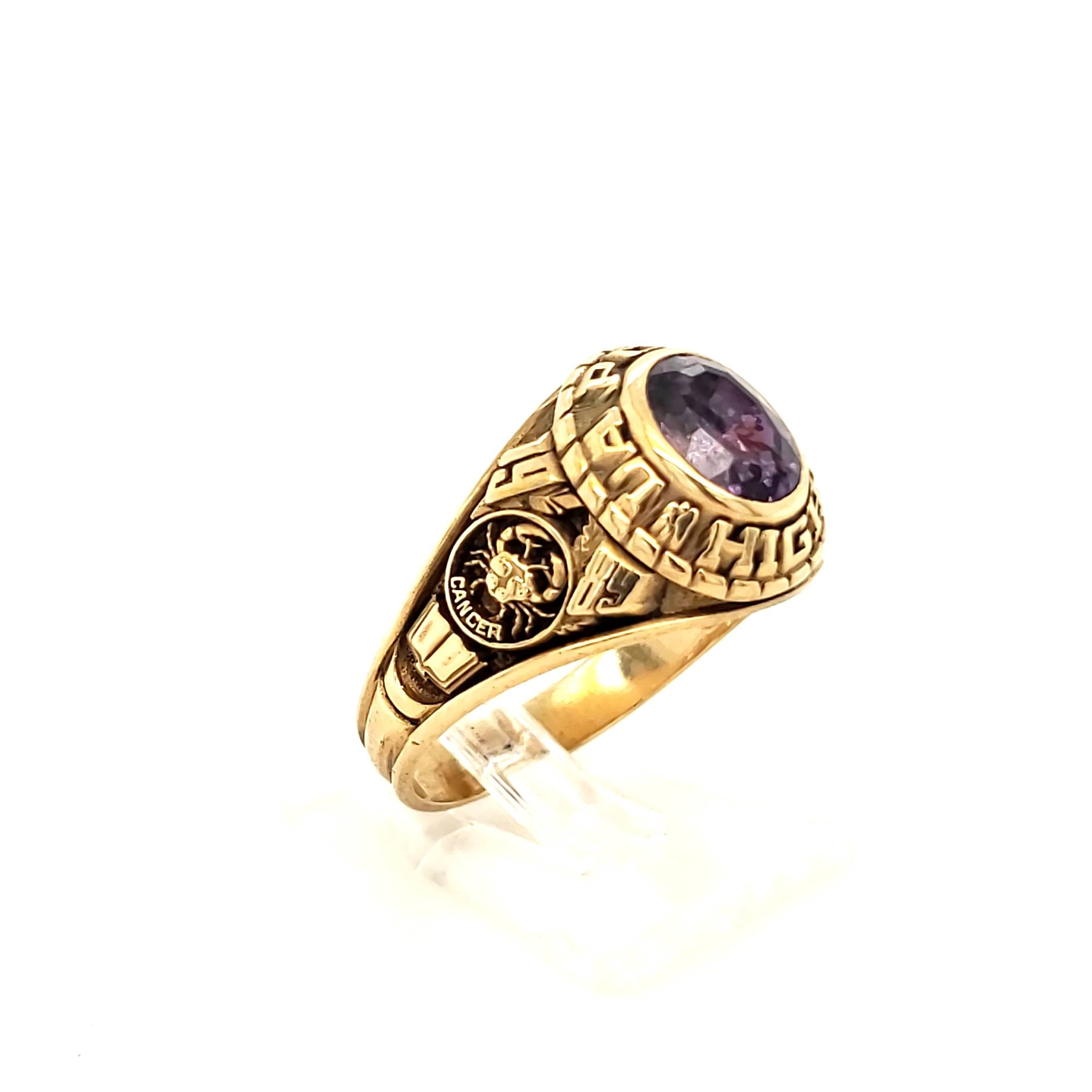 Collegering Gelbgold 416 Gr. 58 mit grün/blauem Farbstein