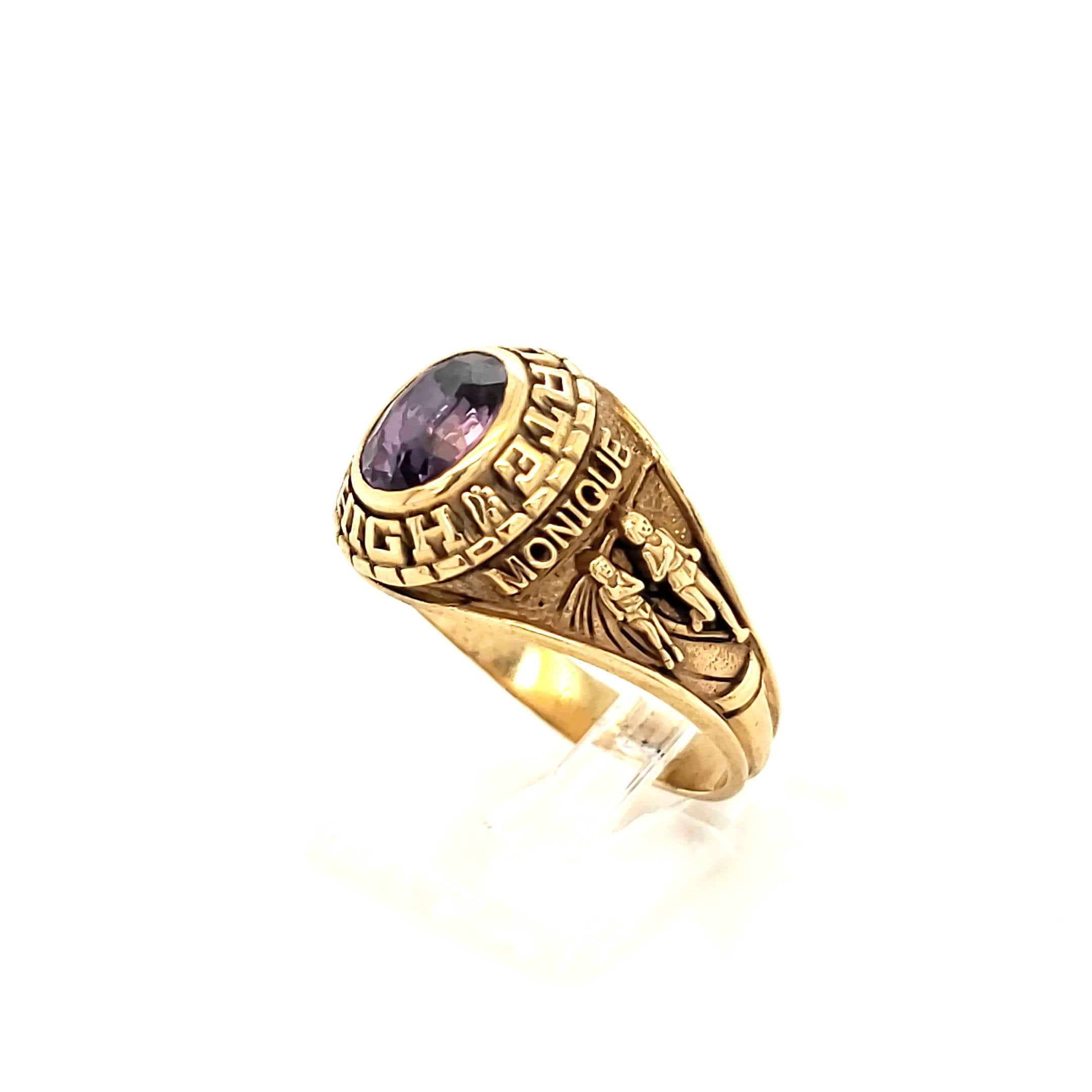 Collegering Gelbgold 416 Gr. 58 mit grün/blauem Farbstein