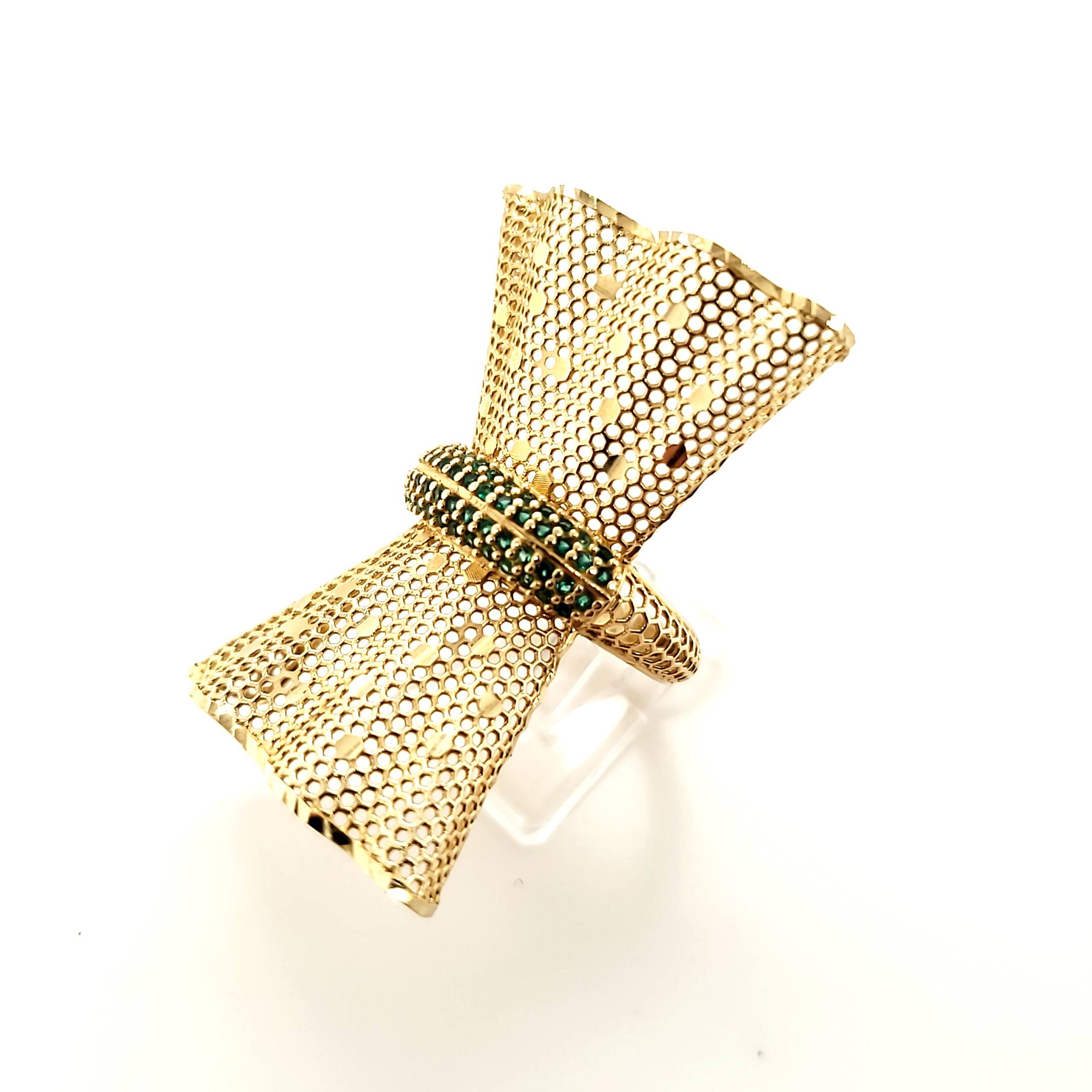 Damenring Gelbgold 585 Gr. 58 grüne Farbsteine