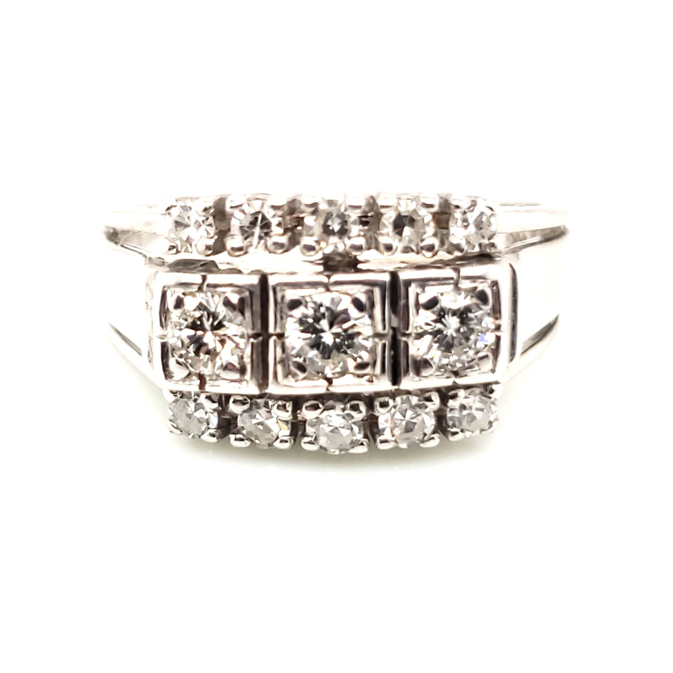 Ring Weißgold 585/14kt Gr.52 3 Brillanten und 10 Diamanten zus. ca.0,8ct