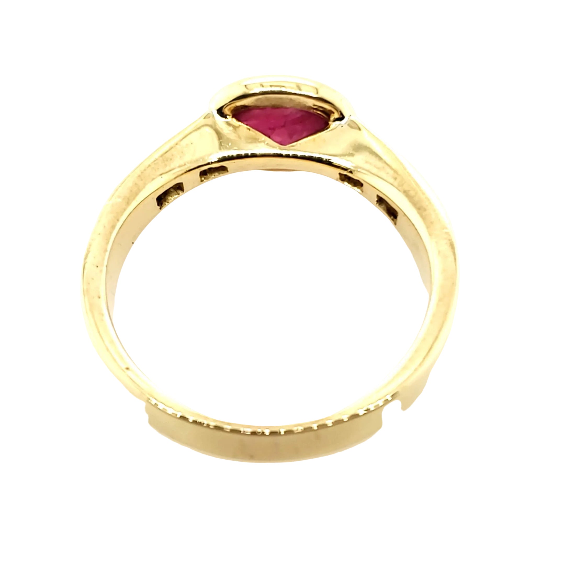 Ring Gelbgold 750 10 Baguette Diamanten 1 Rubin Größe 55