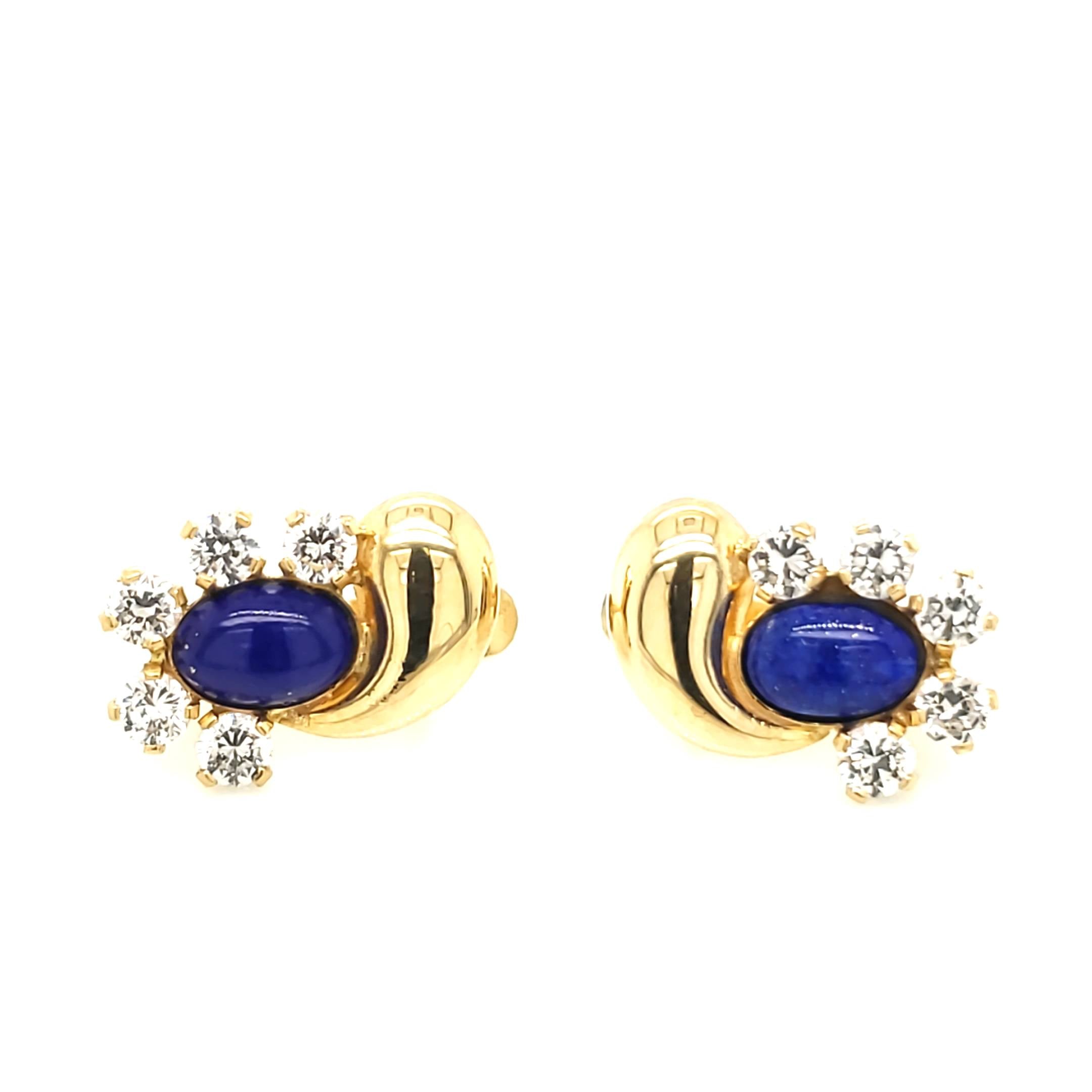 1 Paar Ohrringe 750/18kt mit je einem Lapislazuli und 5 Farblose Schmucksteine