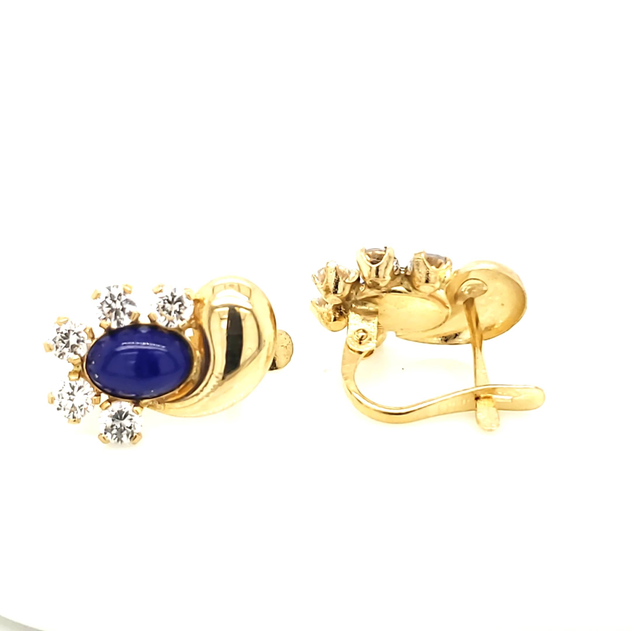 1 Paar Ohrringe 750/18kt mit je einem Lapislazuli und 5 Farblose Schmucksteine
