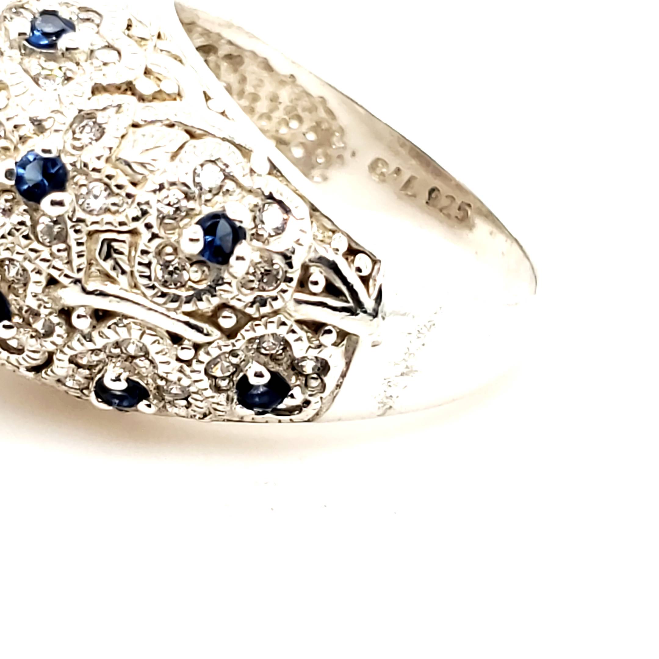 Ring Silber 925 Schmucksteine Rosa Blau Farblos Gr.57