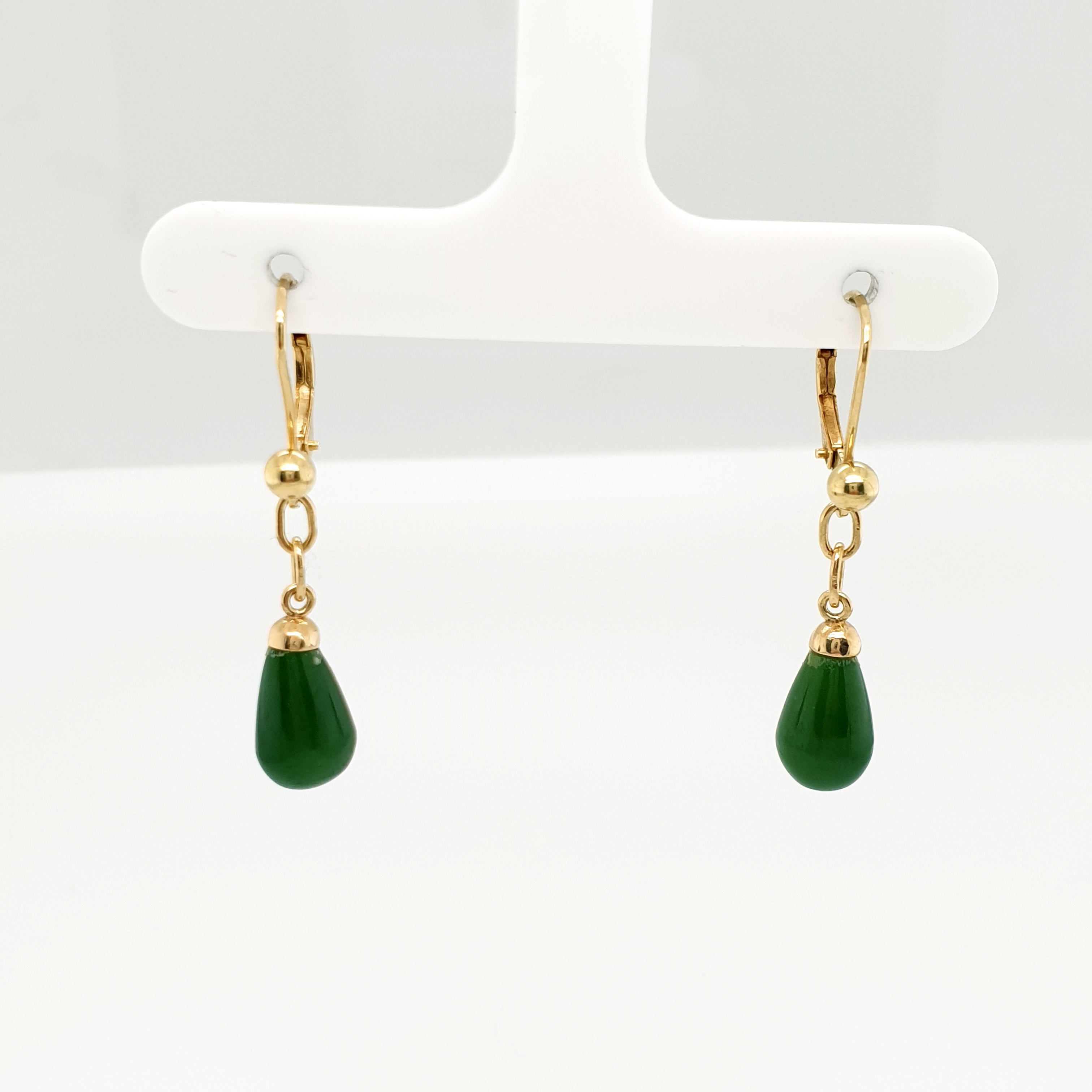 Tropfen Ohrringe grüne Farbsteine 585 Gelbgold 14kt Ohrstecker