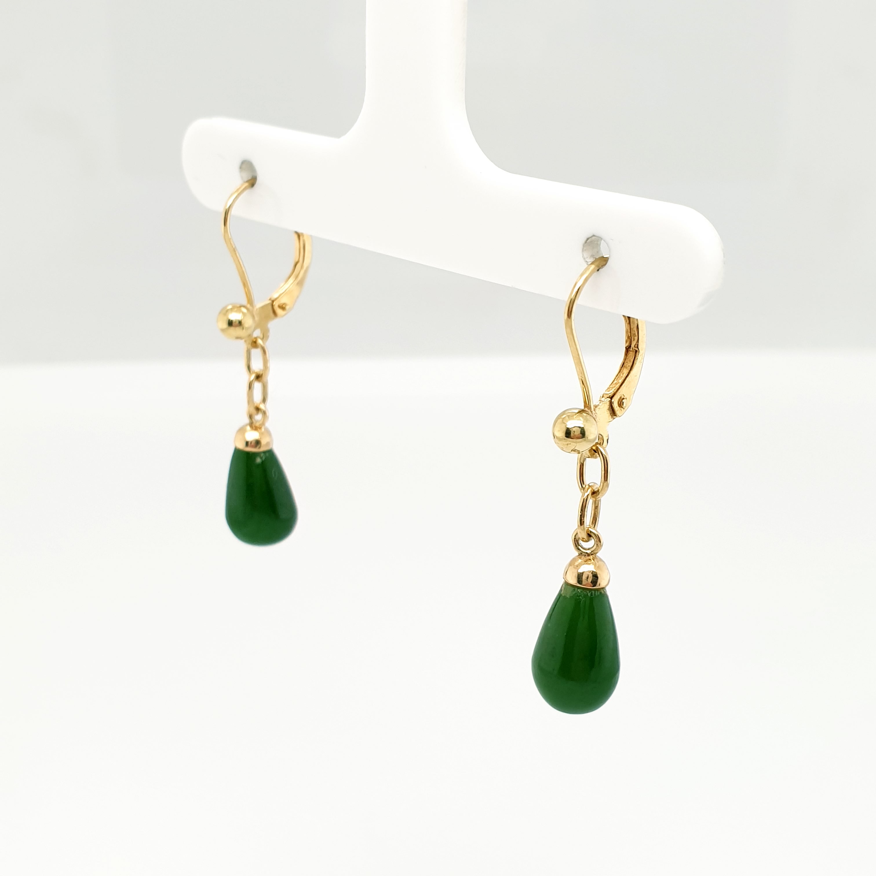 Tropfen Ohrringe grüne Farbsteine 585 Gelbgold 14kt Ohrstecker