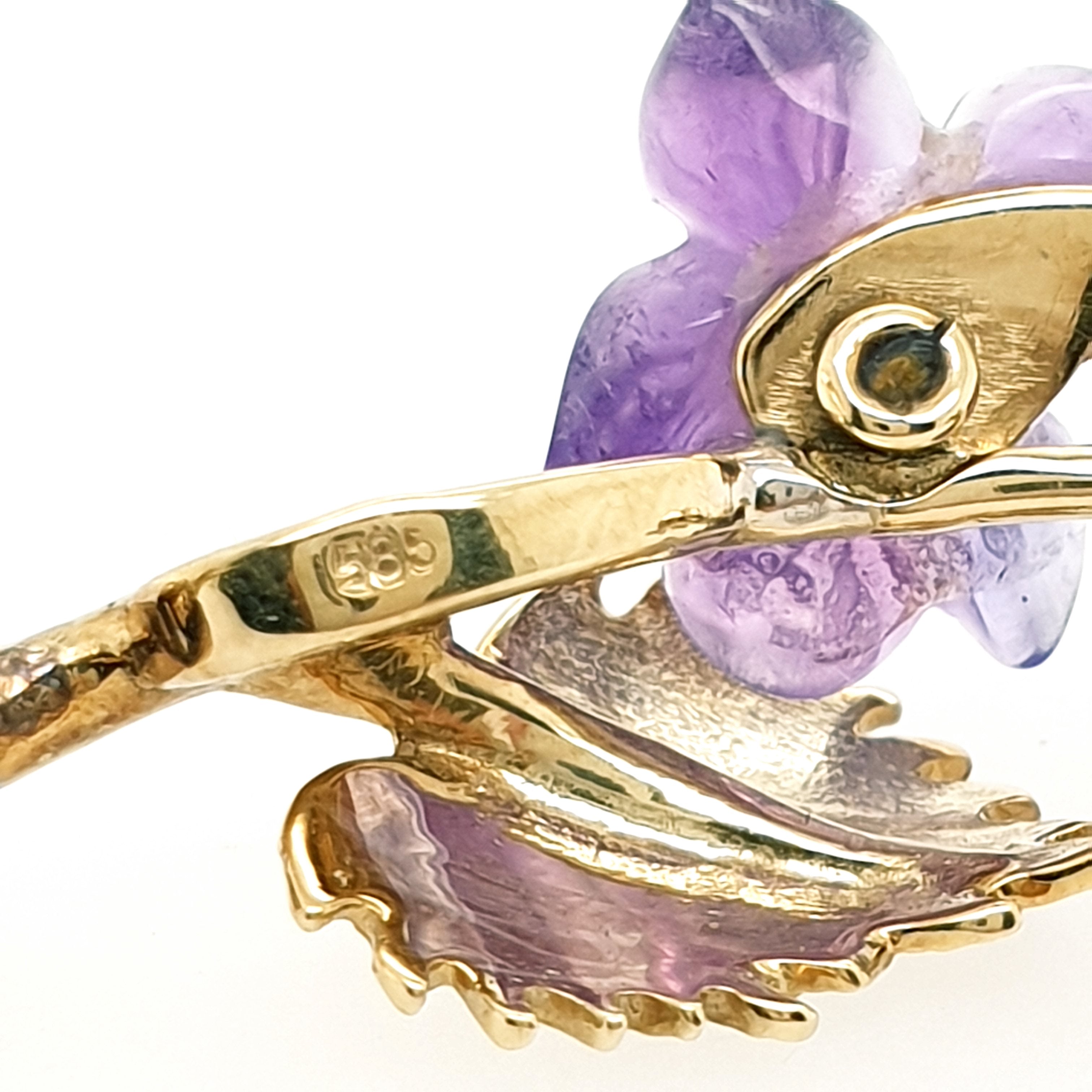 Veilchen Blumen Brosche Anhänger 585 Gelbgold 14kt