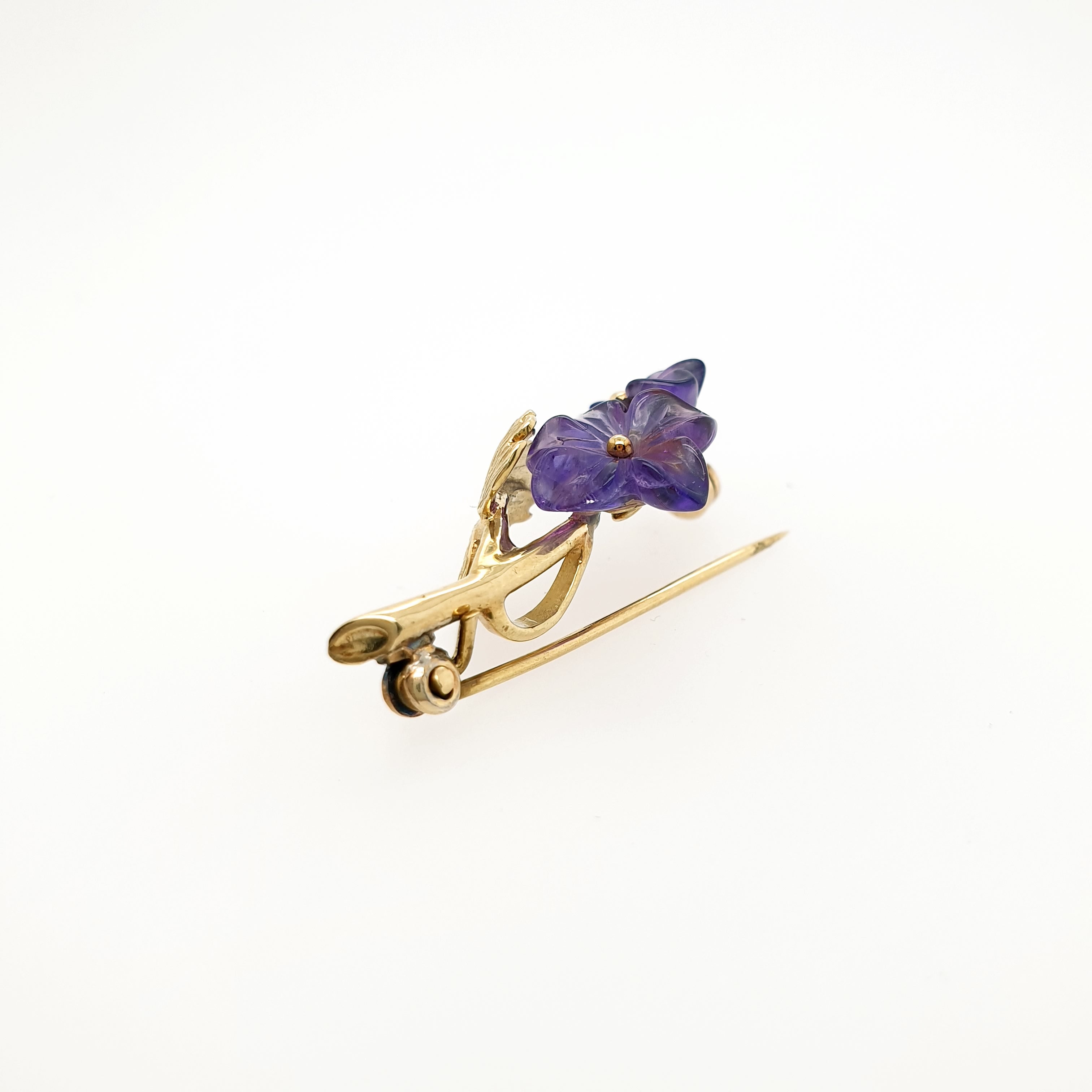 Veilchen Blumen Brosche Anhänger 585 Gelbgold 14kt