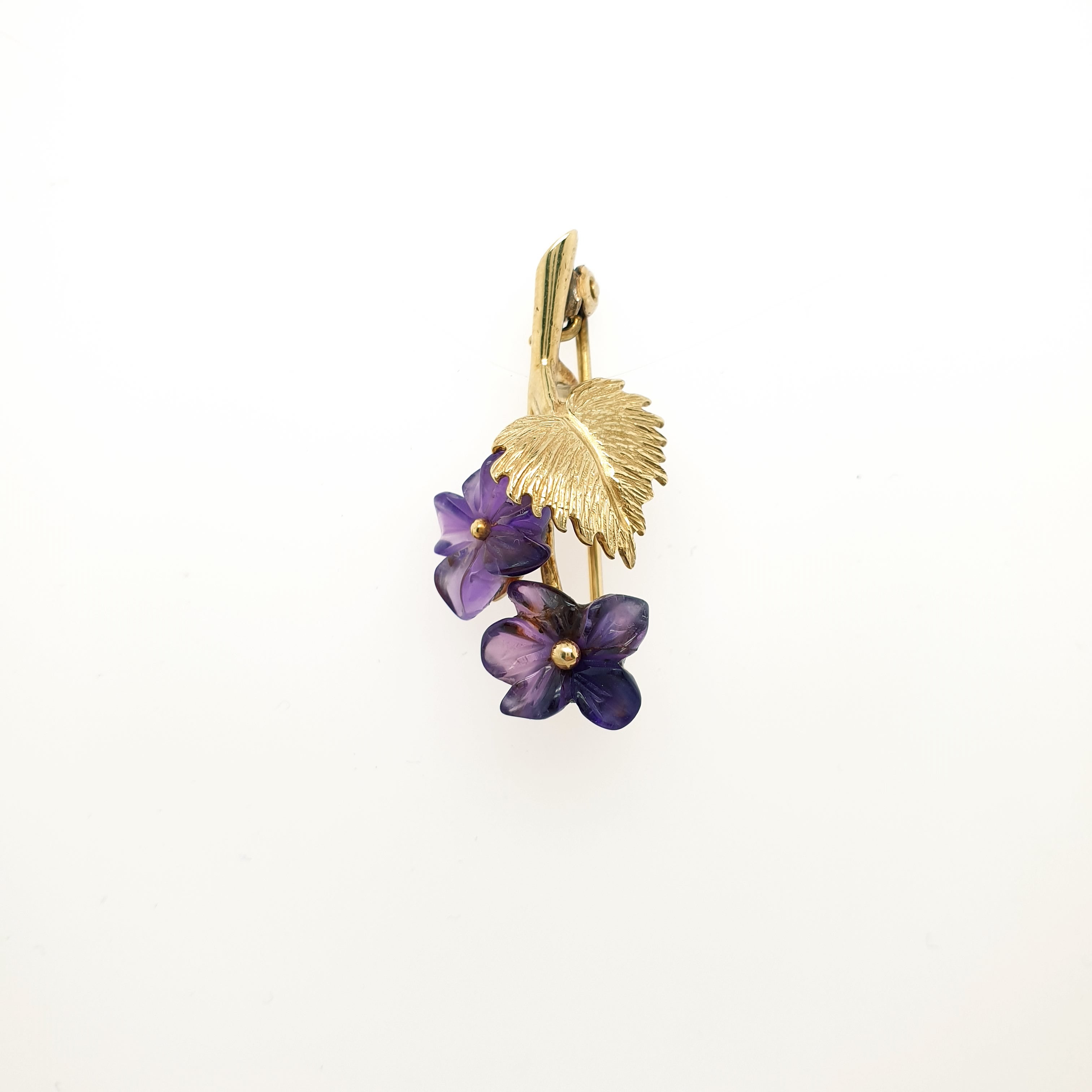 Veilchen Blumen Brosche Anhänger 585 Gelbgold 14kt