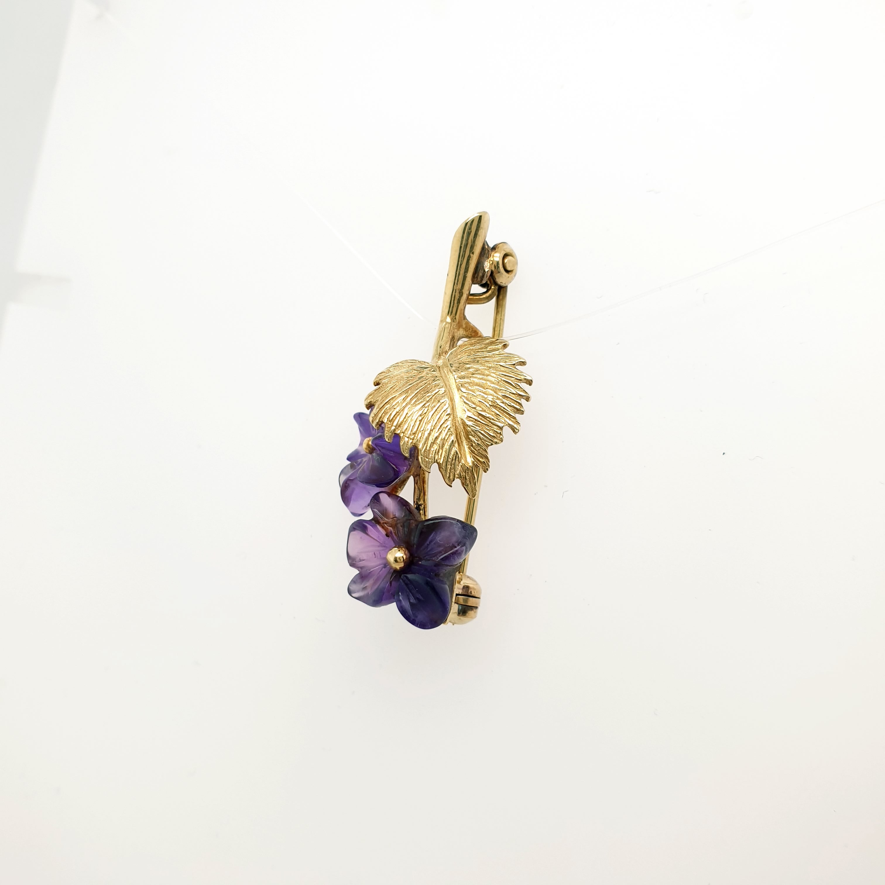 Veilchen Blumen Brosche Anhänger 585 Gelbgold 14kt