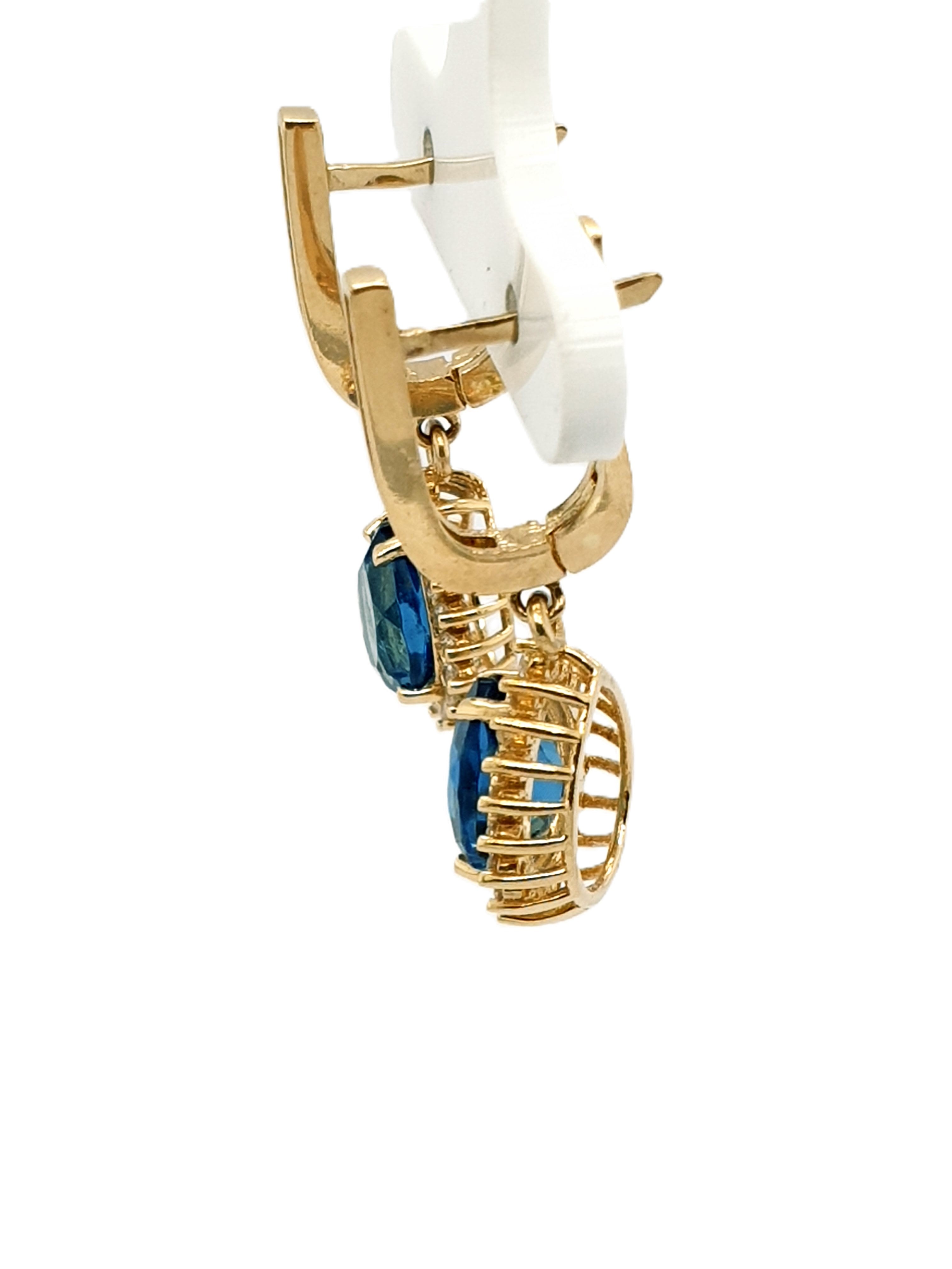 Gold Ohrringe 585/14kt mit blauen Steinen