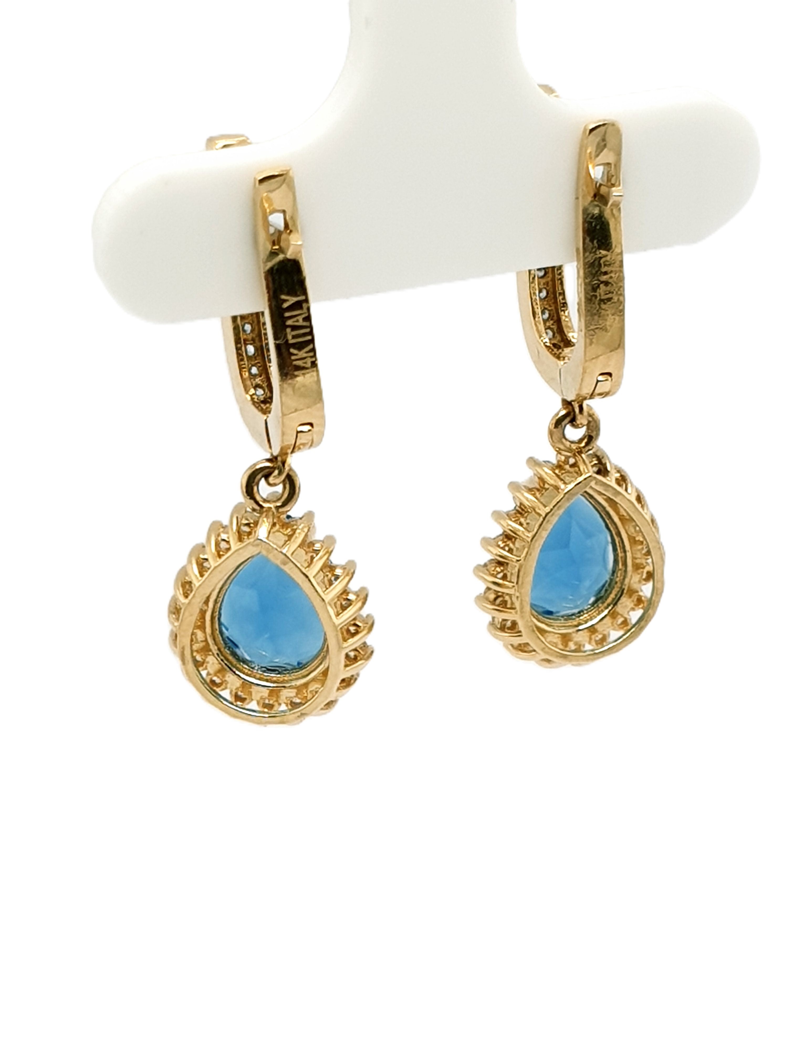 Gold Ohrringe 585/14kt mit blauen Steinen