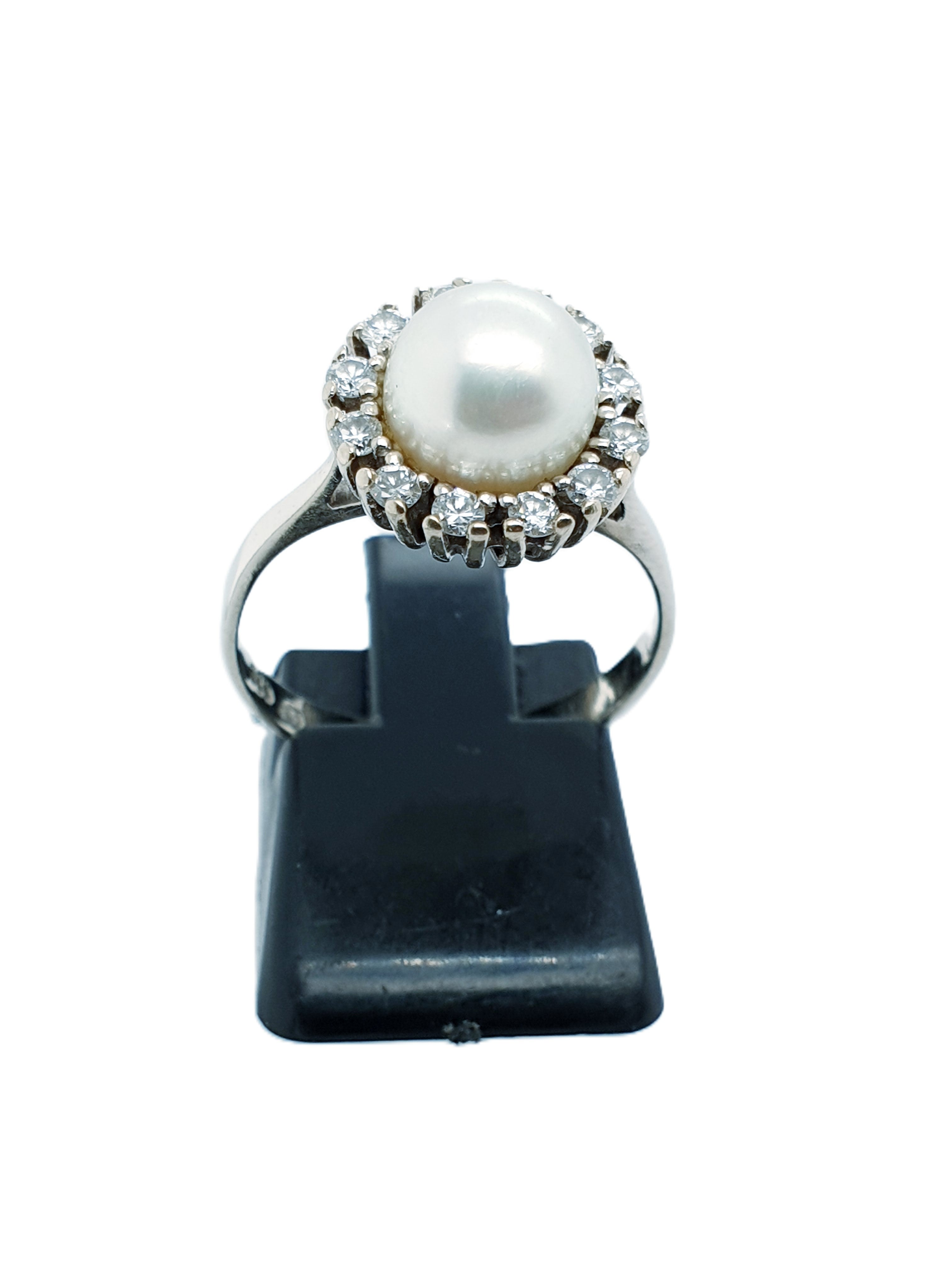 Weißgold Ring mit Perle + Brillanten 585/14kt Gr.54