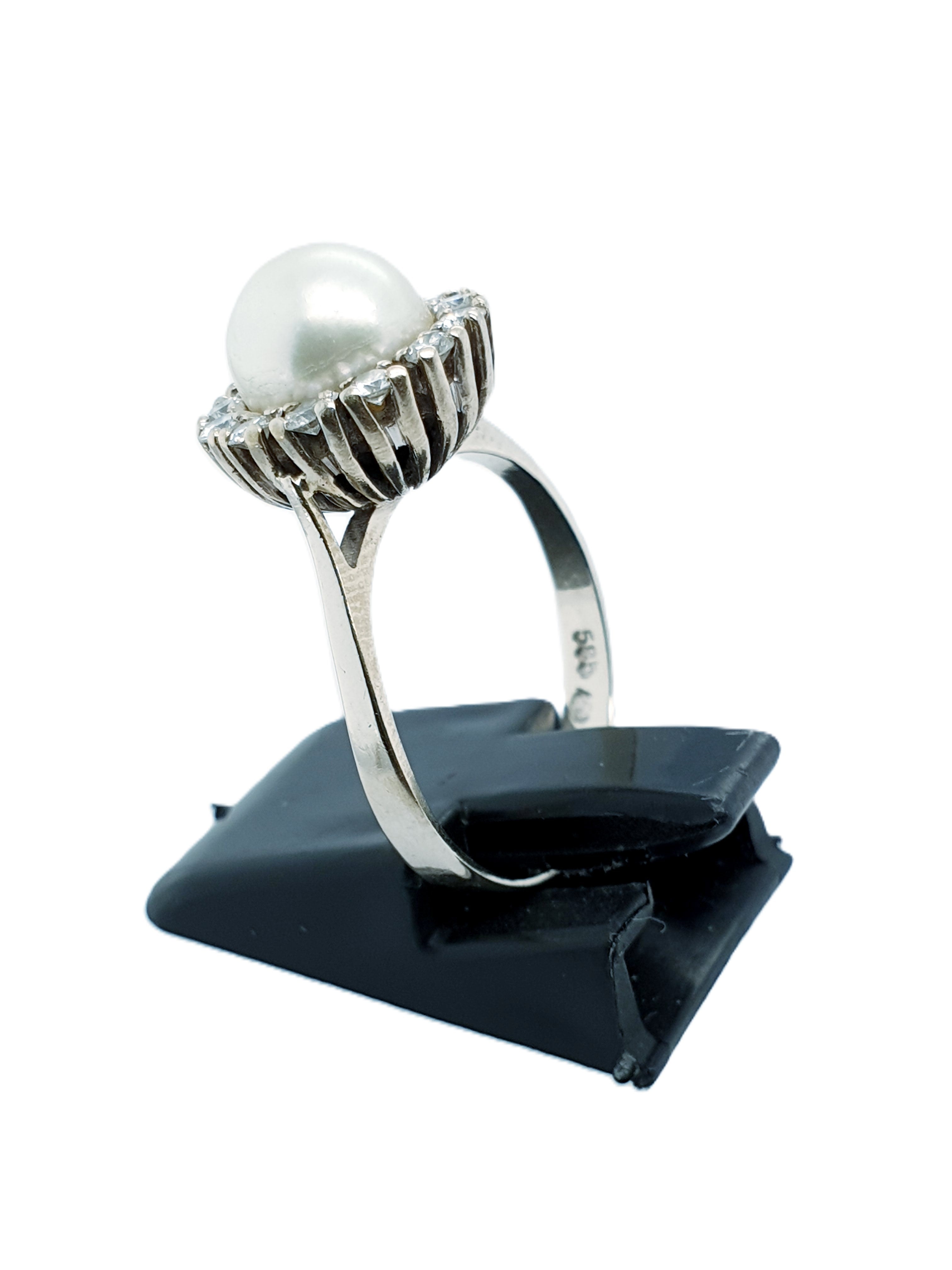 Weißgold Ring mit Perle + Brillanten 585/14kt Gr.54