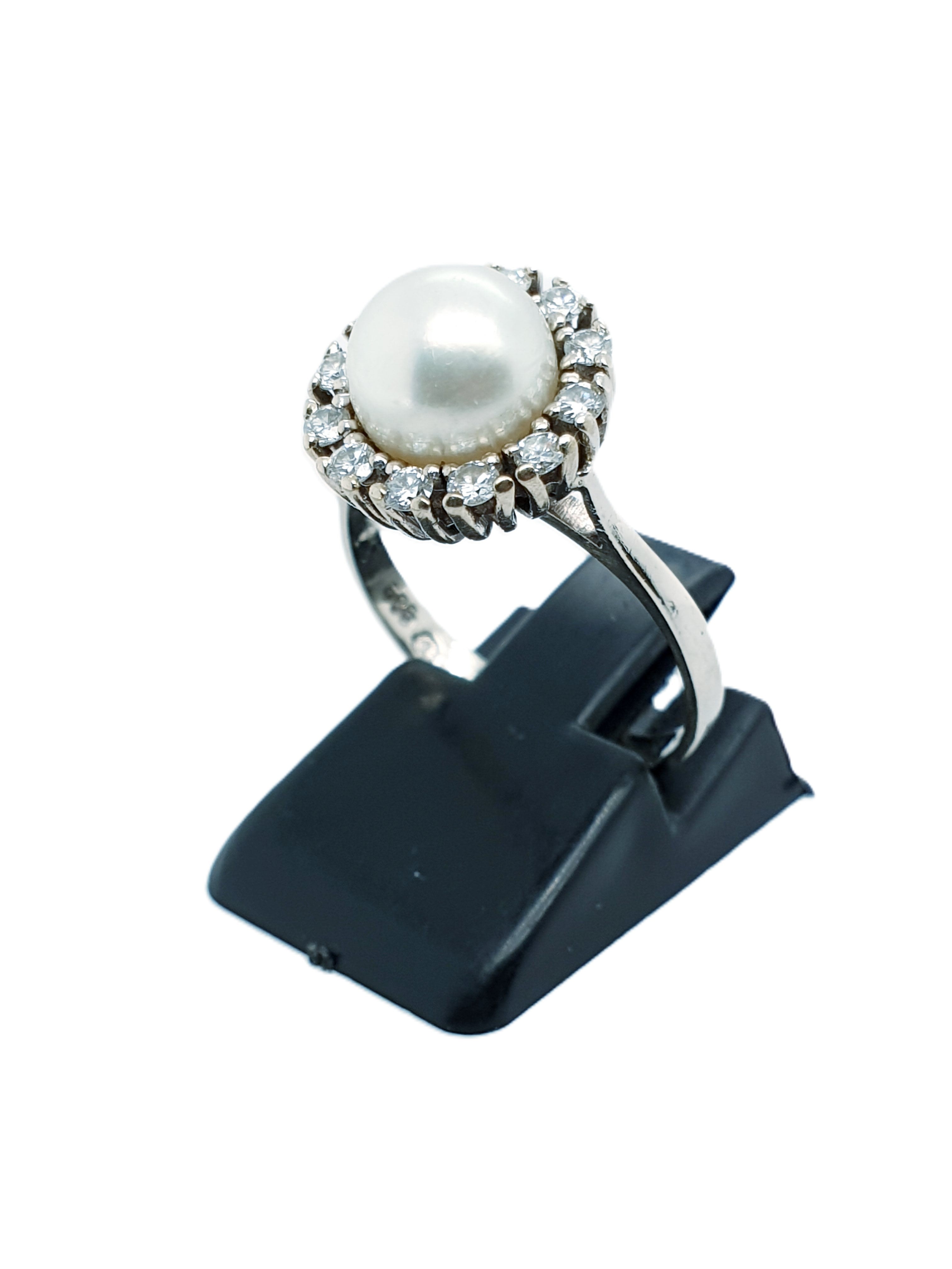 Weißgold Ring mit Perle + Brillanten 585/14kt Gr.54