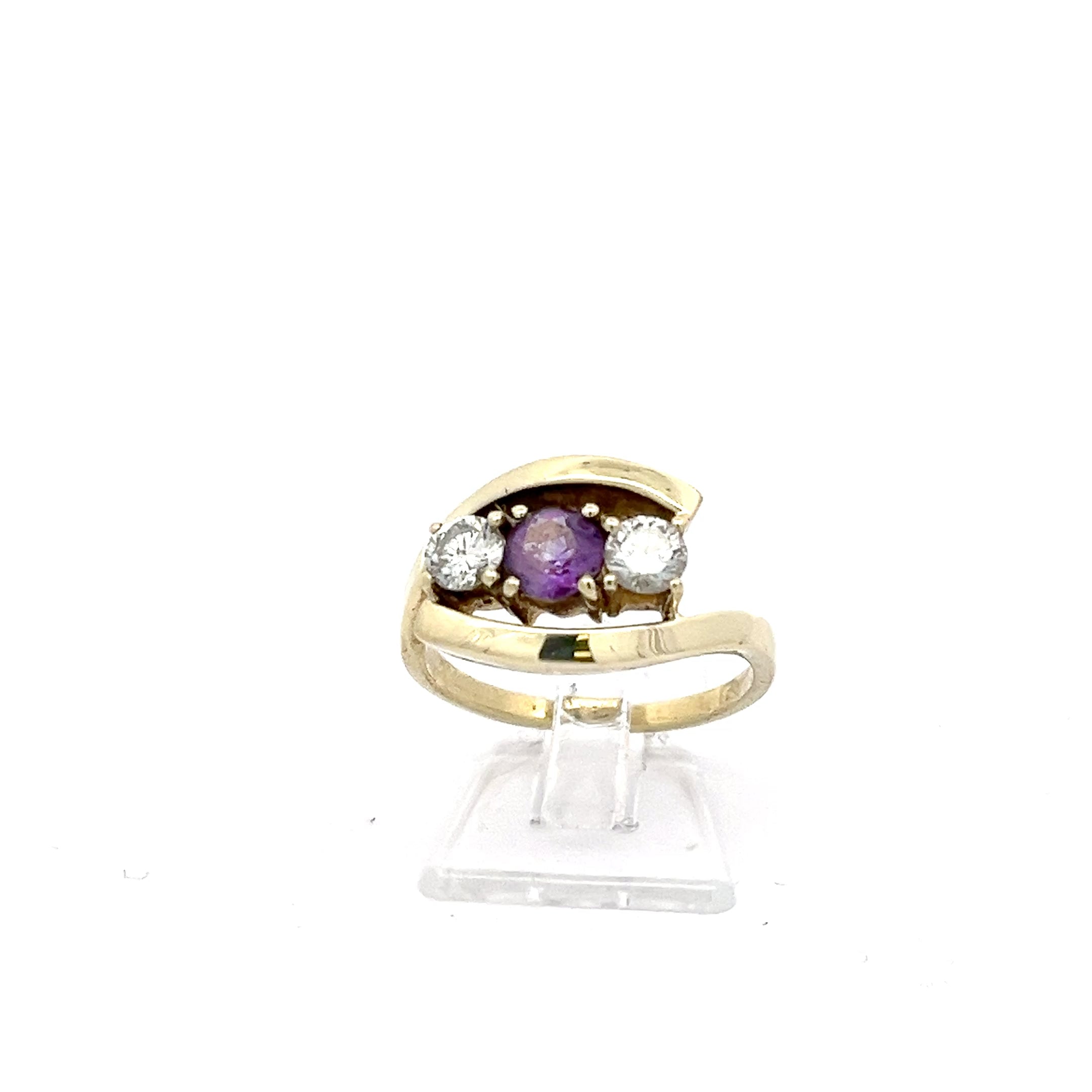 Ring Gelb Gold 585 14kt. Brillanten Schmuckstein lila *54