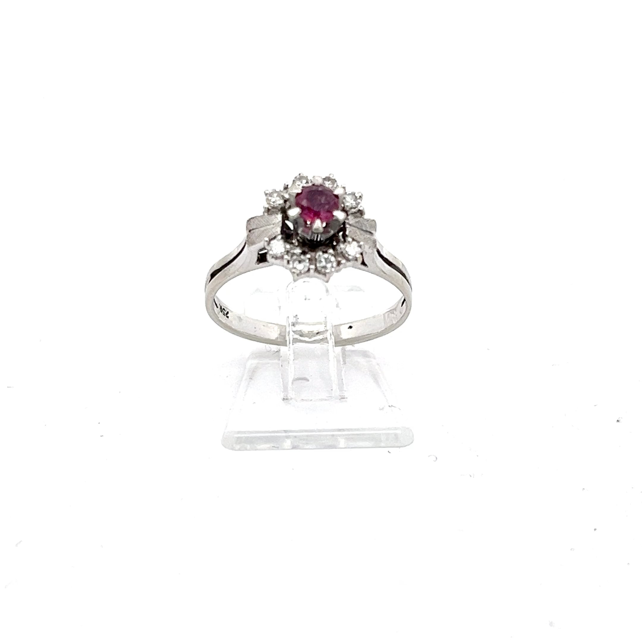 Ring Weiß Gold 750 Diamanten und Farbstein rosa *53*