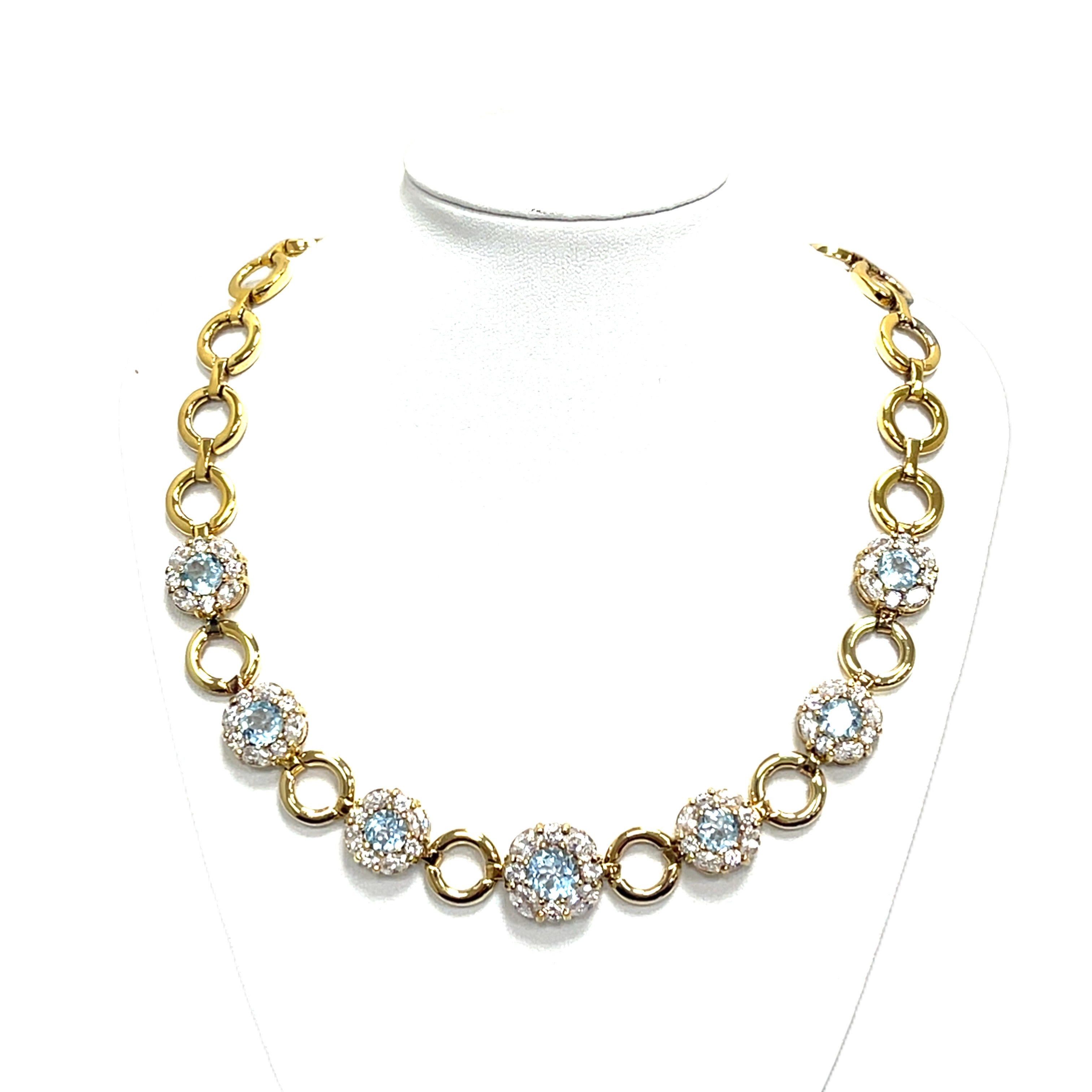 Kette Silber 925 vergoldet mit blauen Steinen und Zirkonia