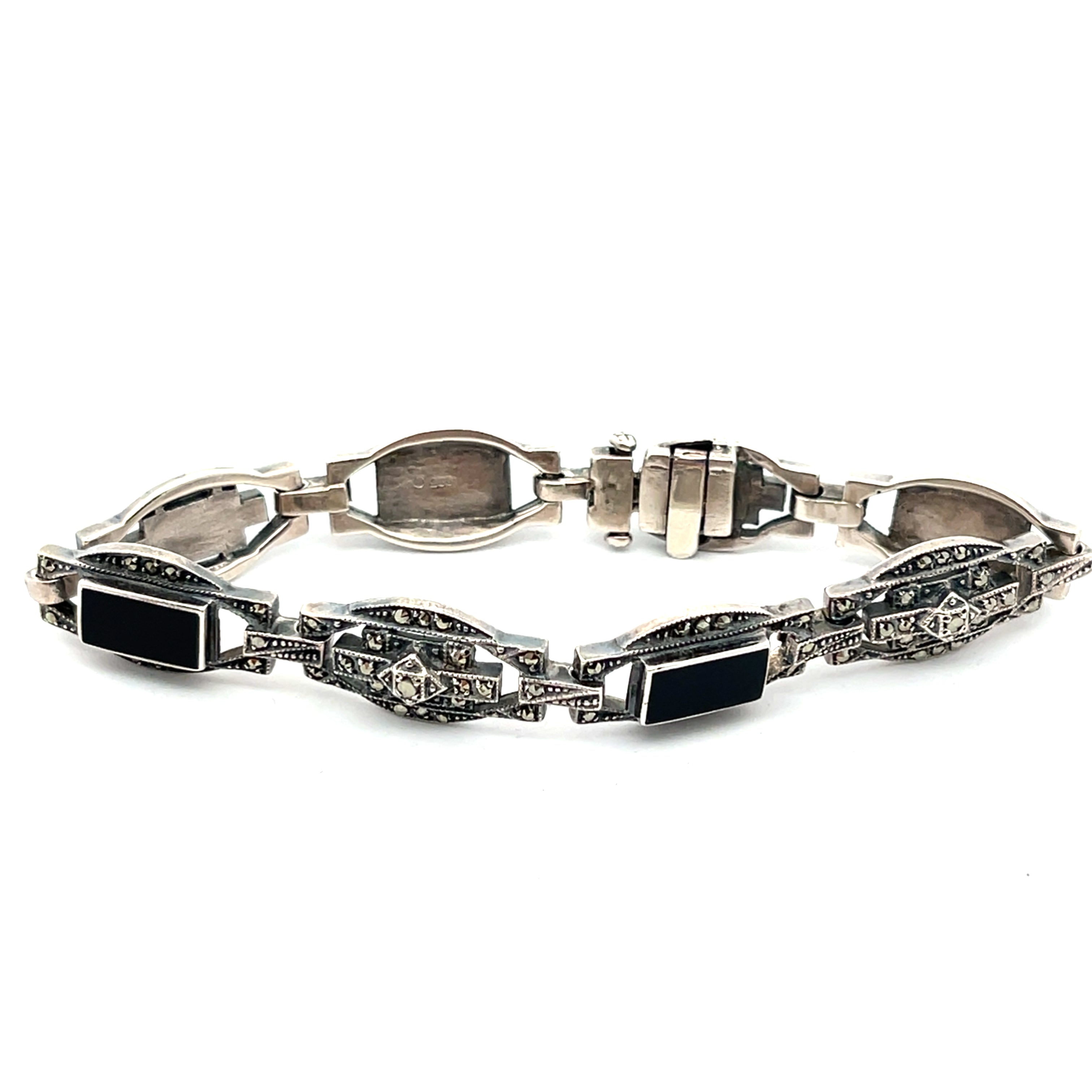 Vintage Art Deco Armband Silber 925 mit Onyx und Markasit