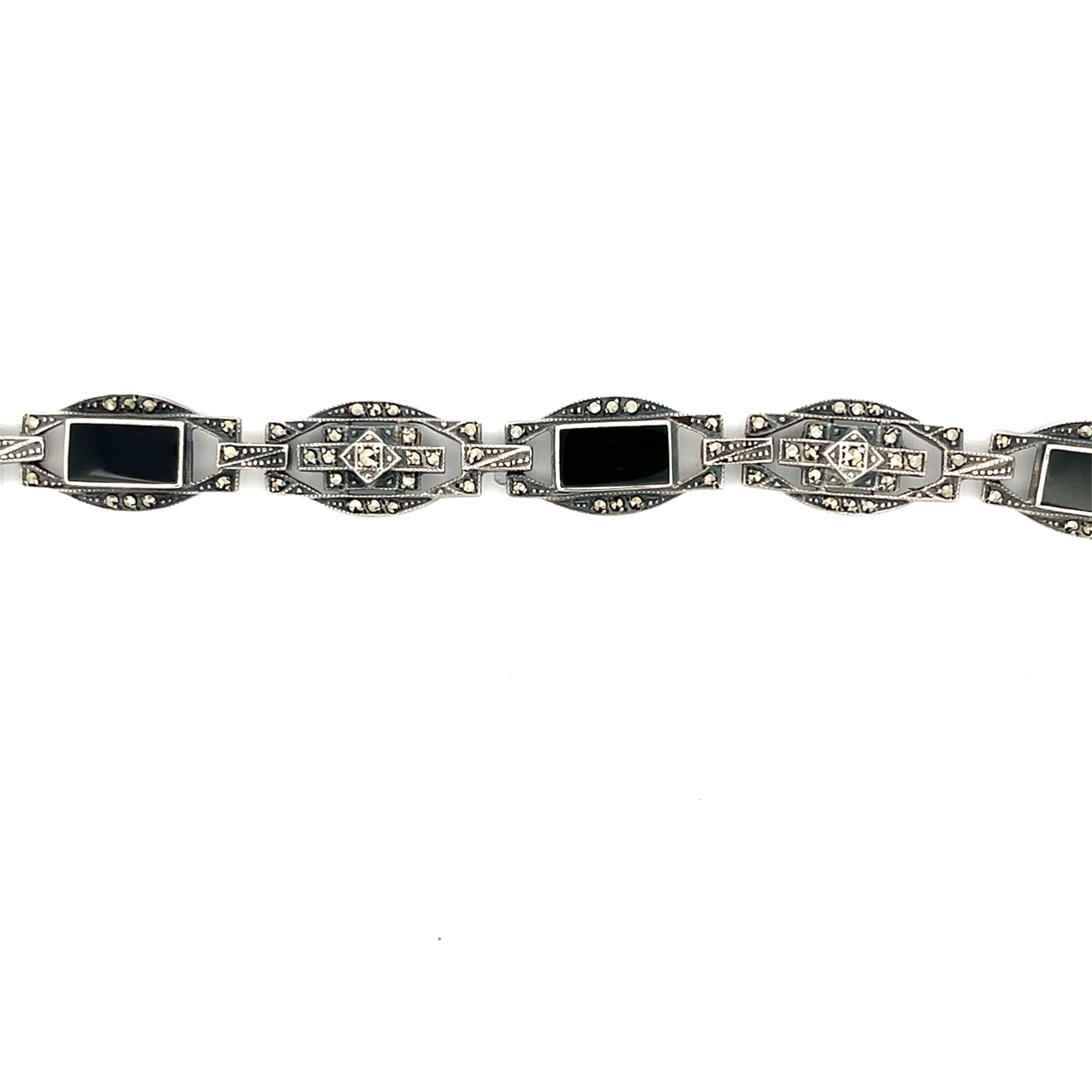 Vintage Art Deco Armband Silber 925 mit Onyx und Markasit
