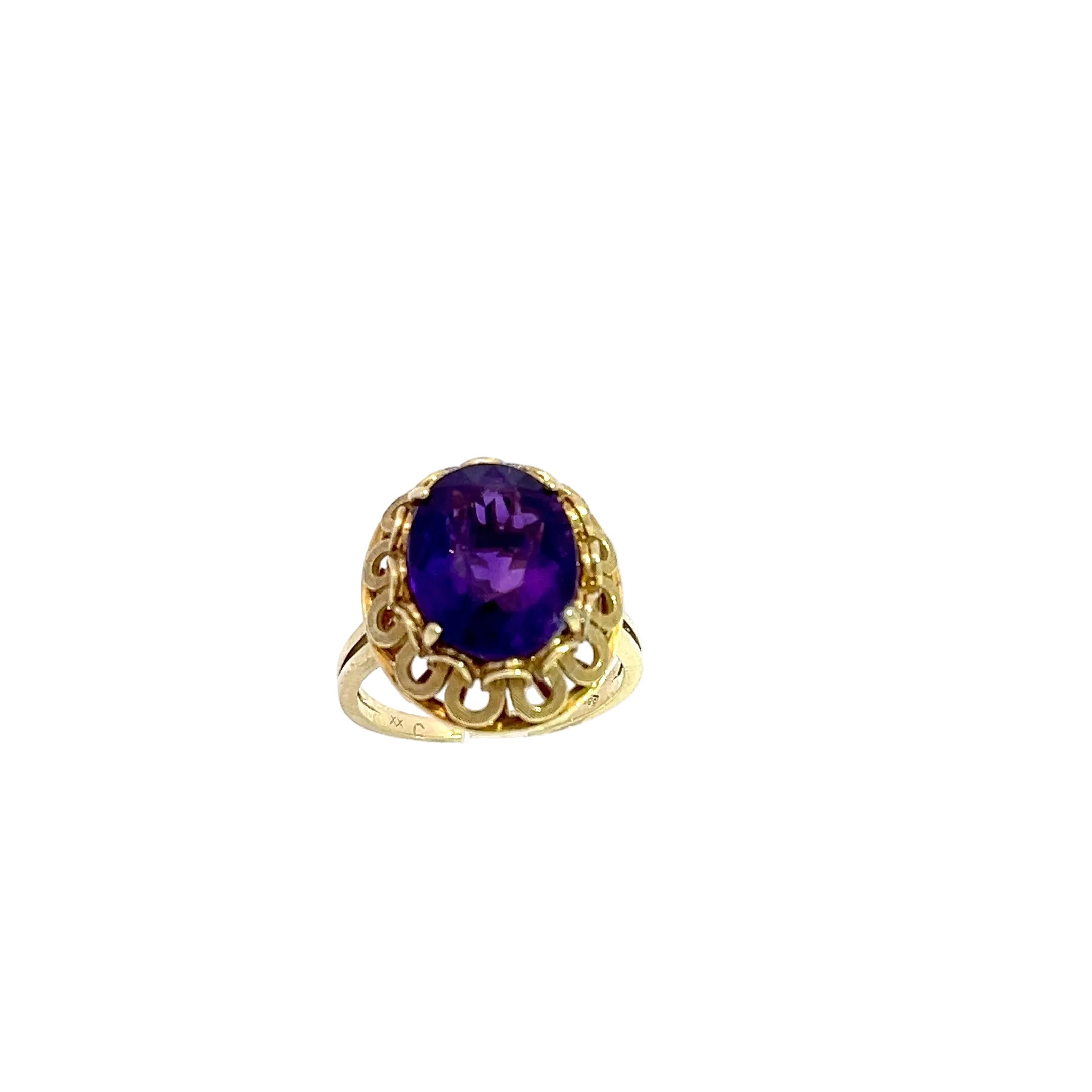 Damenring Gelb Gold 585 14 Karat mit Farbstein lila *54